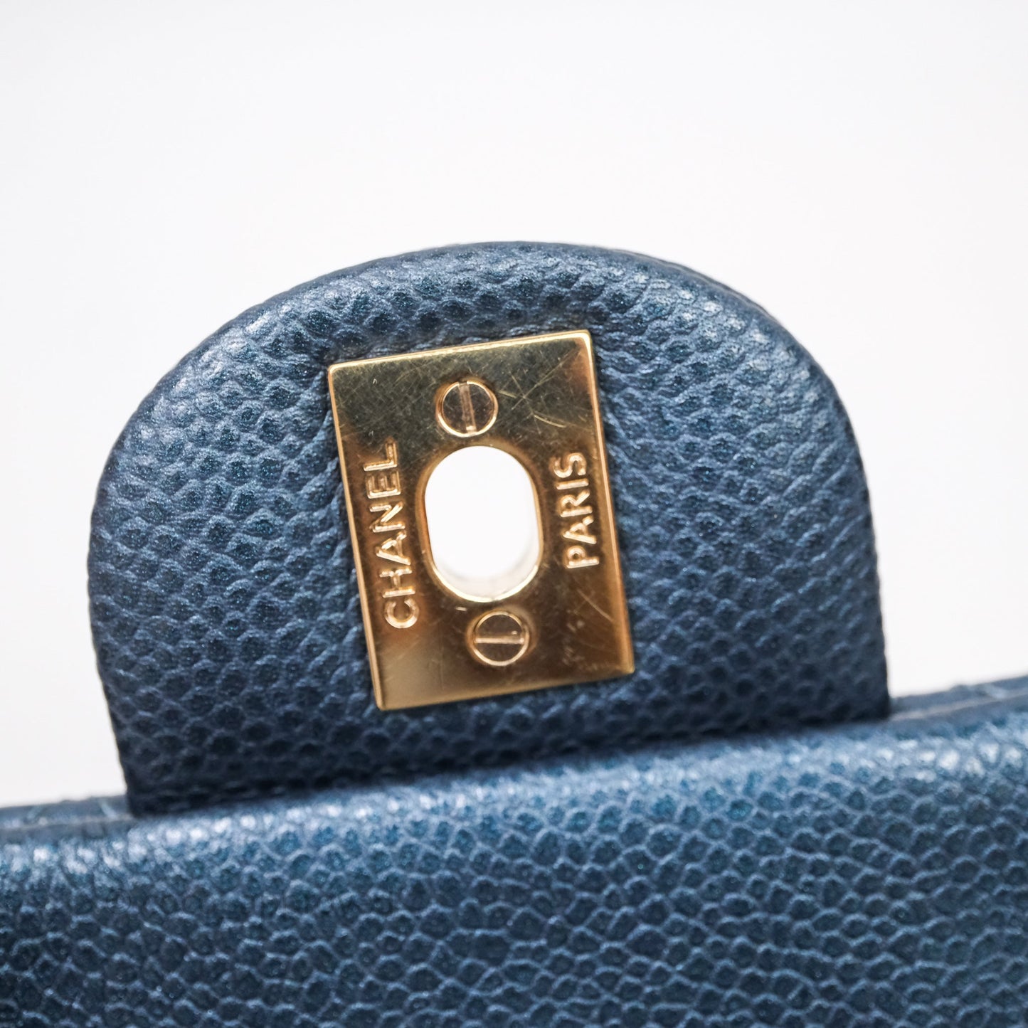 Chanel Quilted Mini Square Iridescent Navy Caviar Gold Hardware