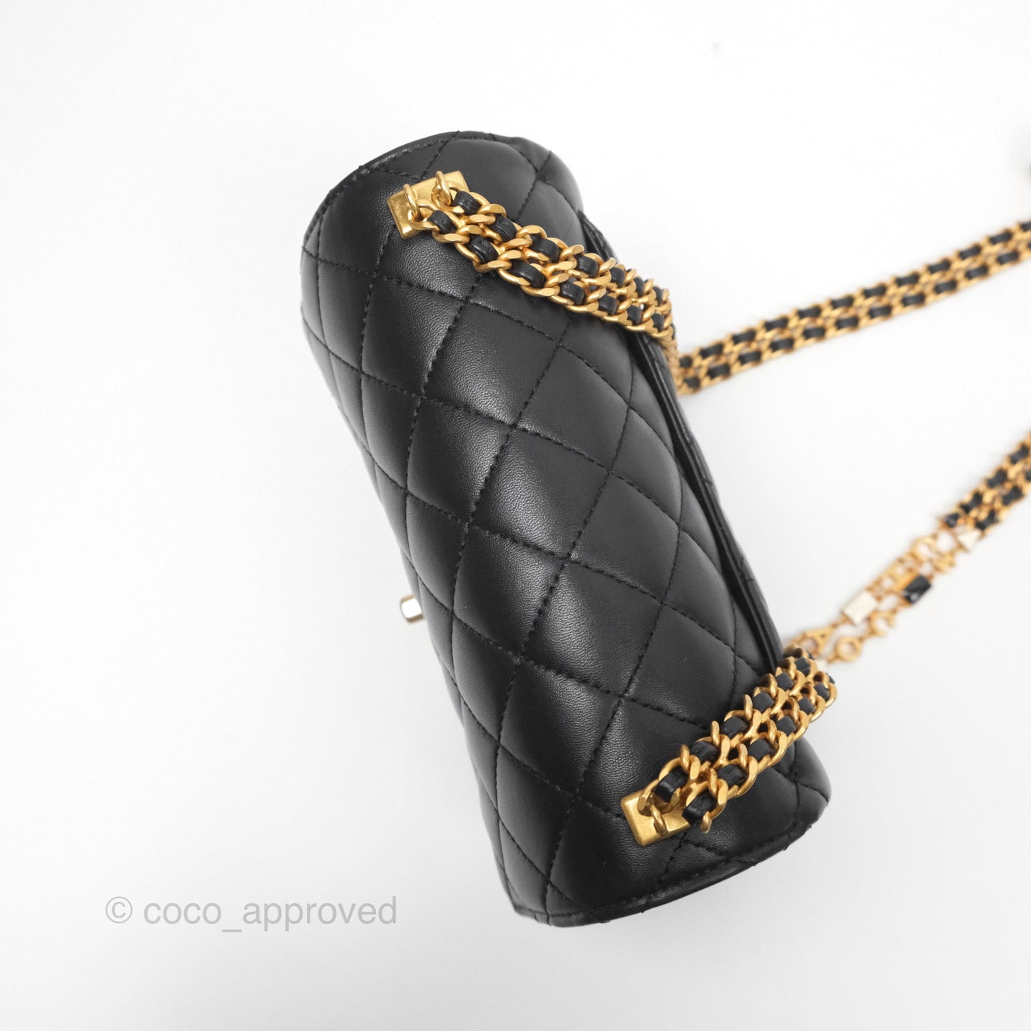 Chanel Flap Bag with Logo Enamel Chain Black Lambskin 22B