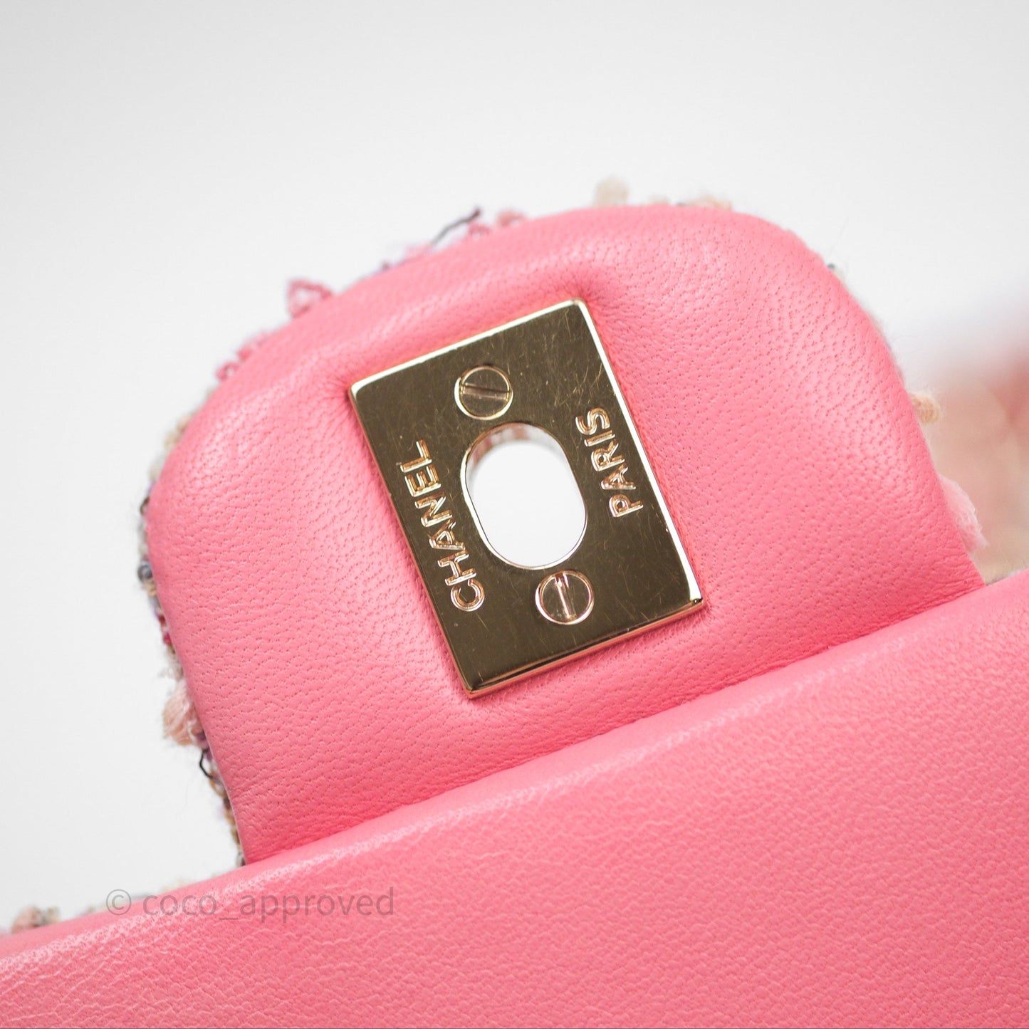 Chanel Mini Rectangular Flap Pink Tweed Braid Gold Hardware