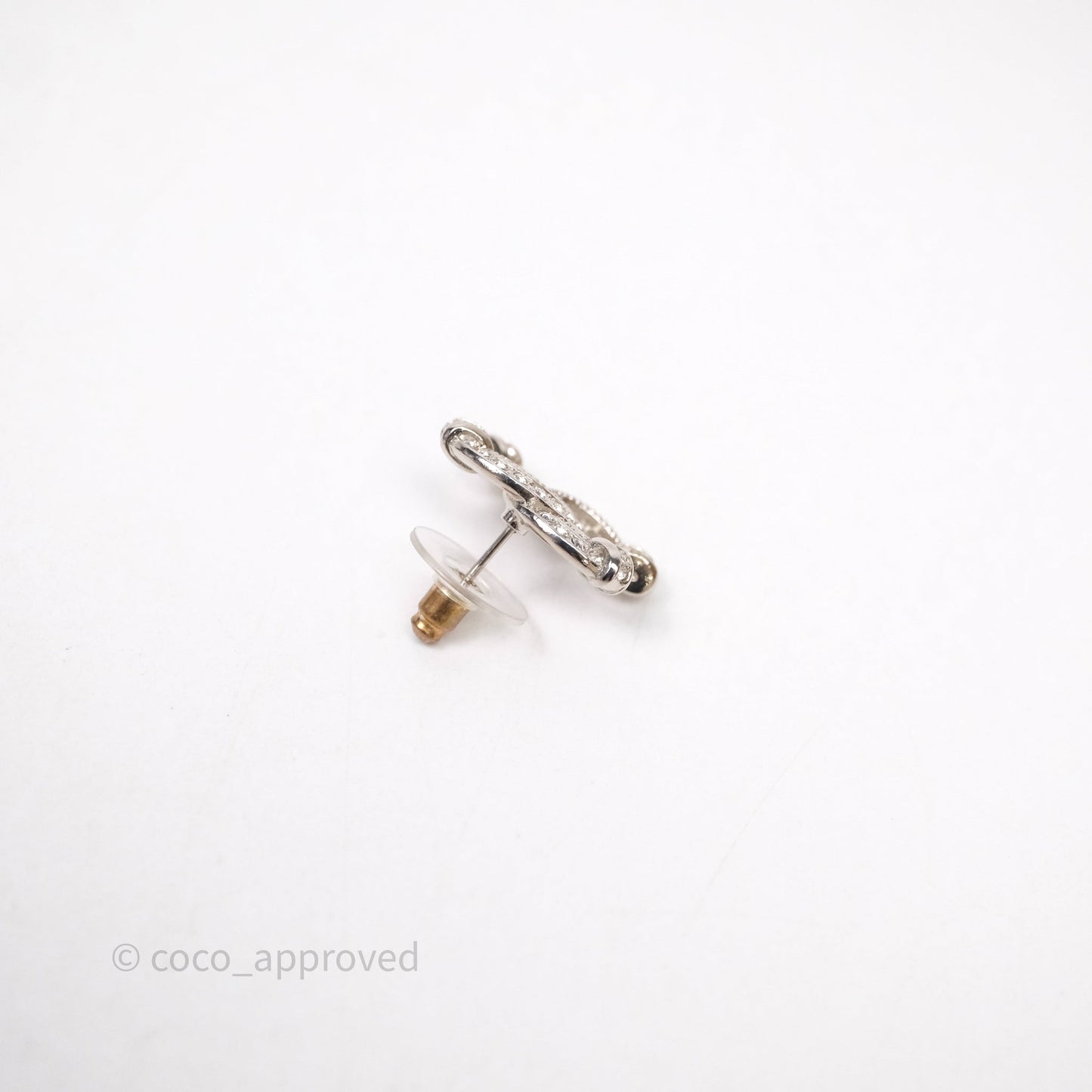 Chanel CC Crystals Earrings Silver Tone 23P