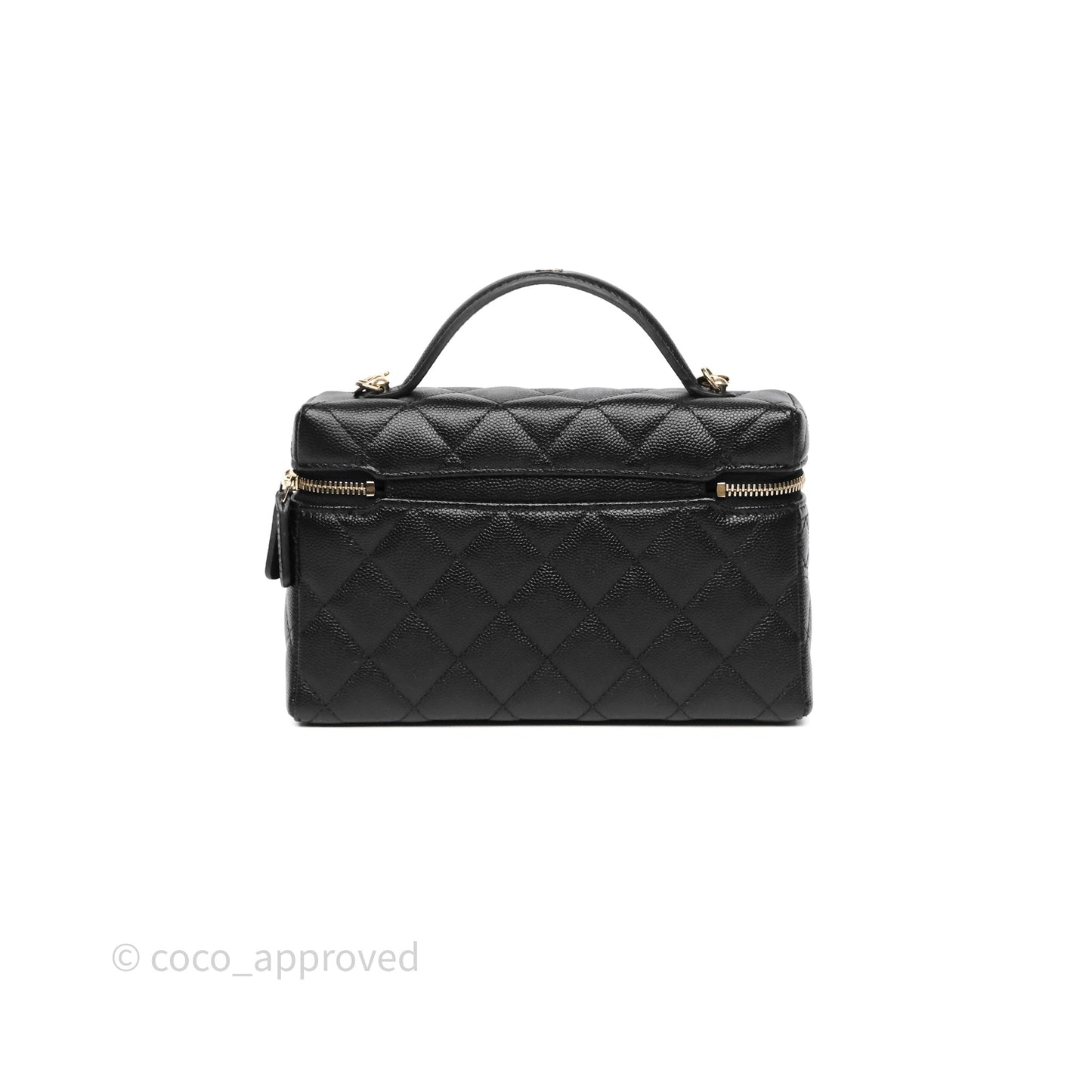 Chanel Top Handle Long Vanity with Chain Black Caviar Gold Hardware 25C