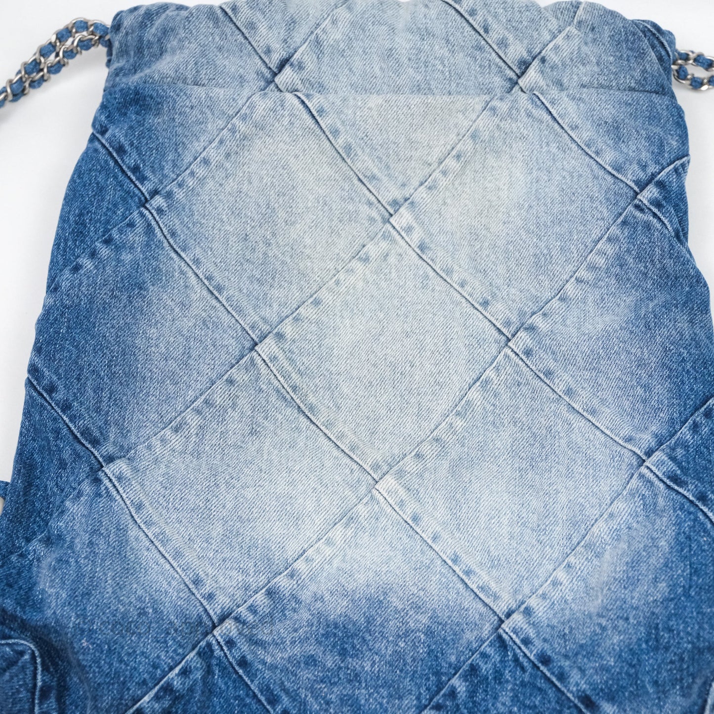 Chanel 22 Small Backpack Blue Denim Ruthenium Hardware