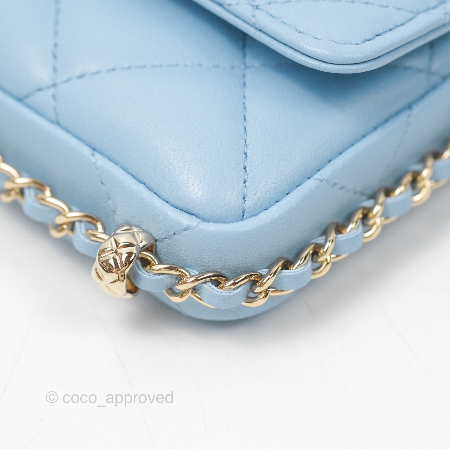 Chanel Mini Chain Around Clutch With Chain Blue Lambskin Gold Hardware
