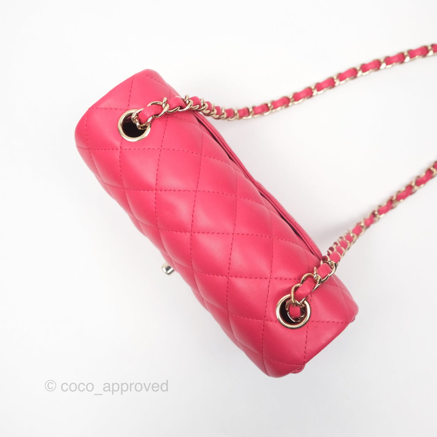 Chanel Quilted Mini Rectangular Flap Berry Red Lambskin Gold Hardware