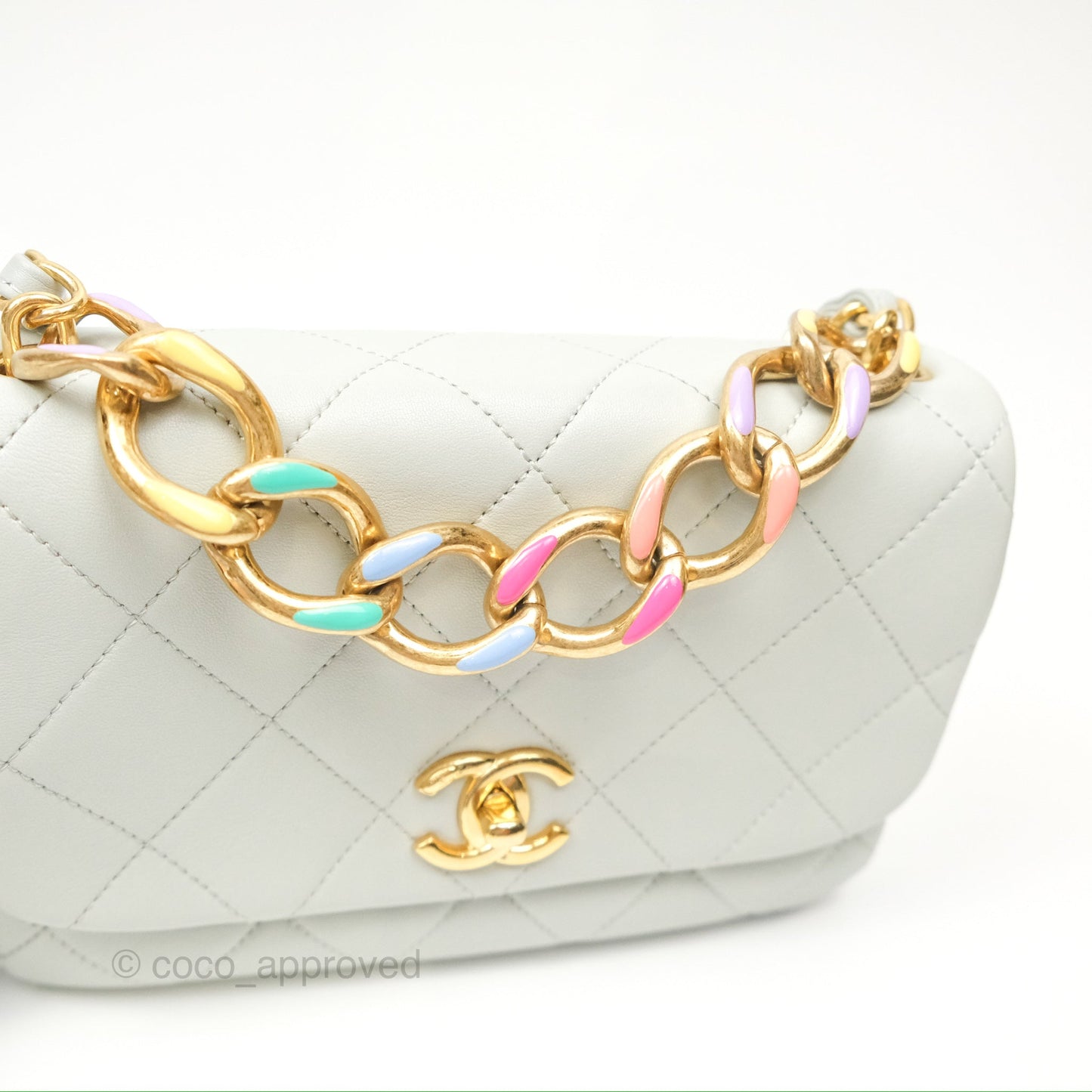 Chanel Chain Handle Flap Light Grey Calfskin Aged Gold Hardware