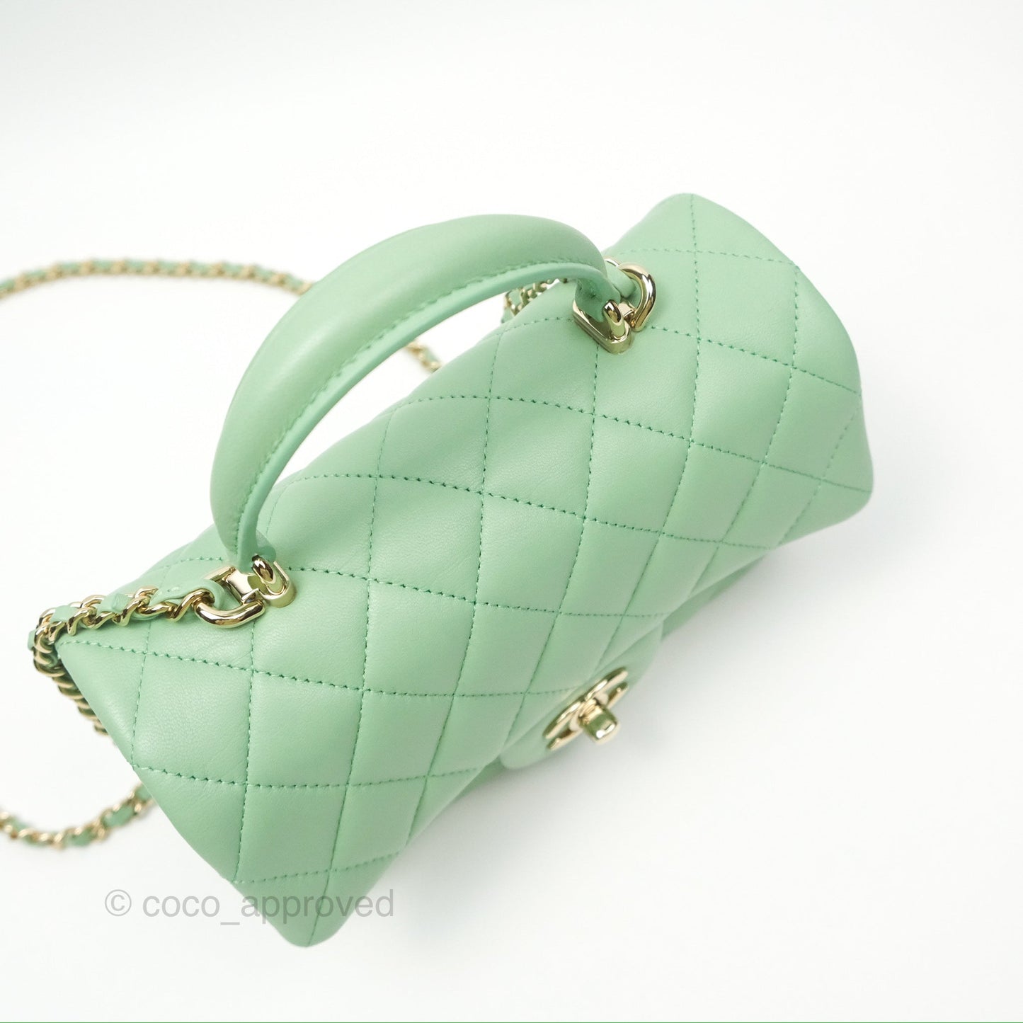 Chanel Top Handle Mini Rectangular Flap Bag Avocado Green Lambskin Gold Hardware