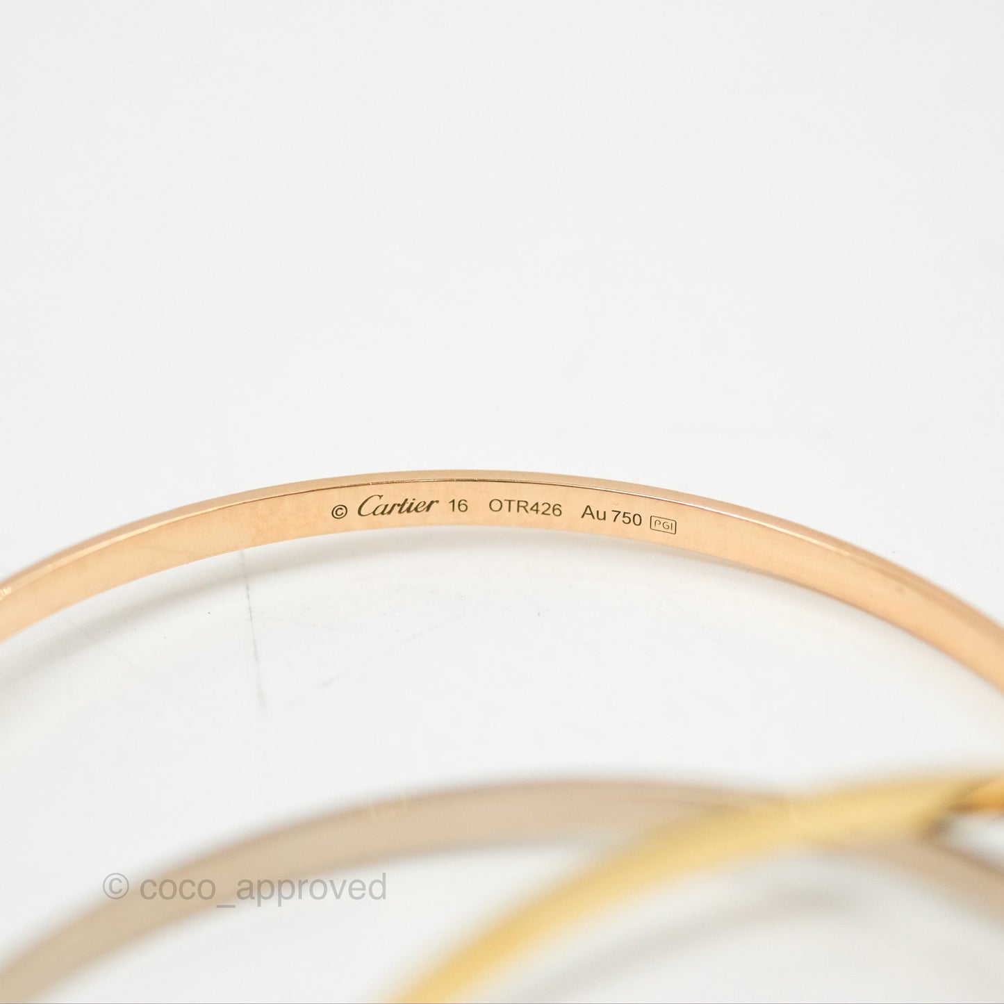 Cartier Trinity Bracelet White Gold/ Yellow Gold/ Rose Gold Size 16