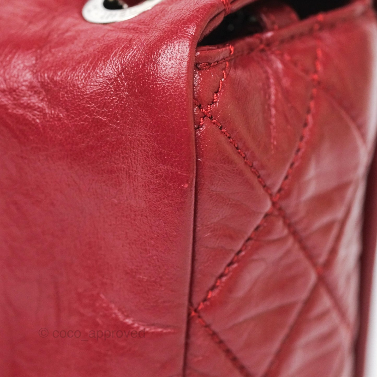 Chanel CC Flap Shoulder Bag Dark Red Crumpled Leather Silver Hardware