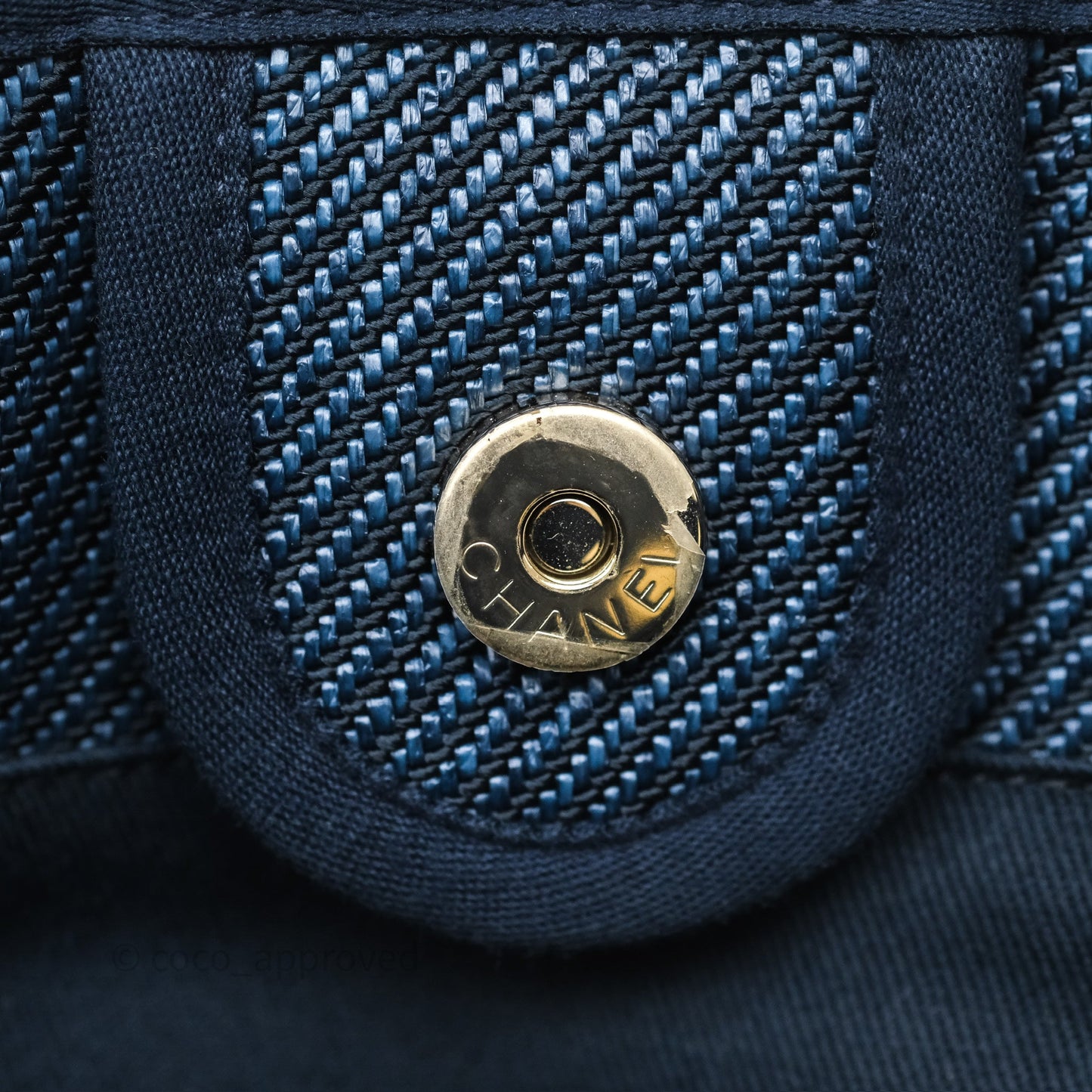 Chanel Medium Deauville Tote Navy Raffia Gold Hardware