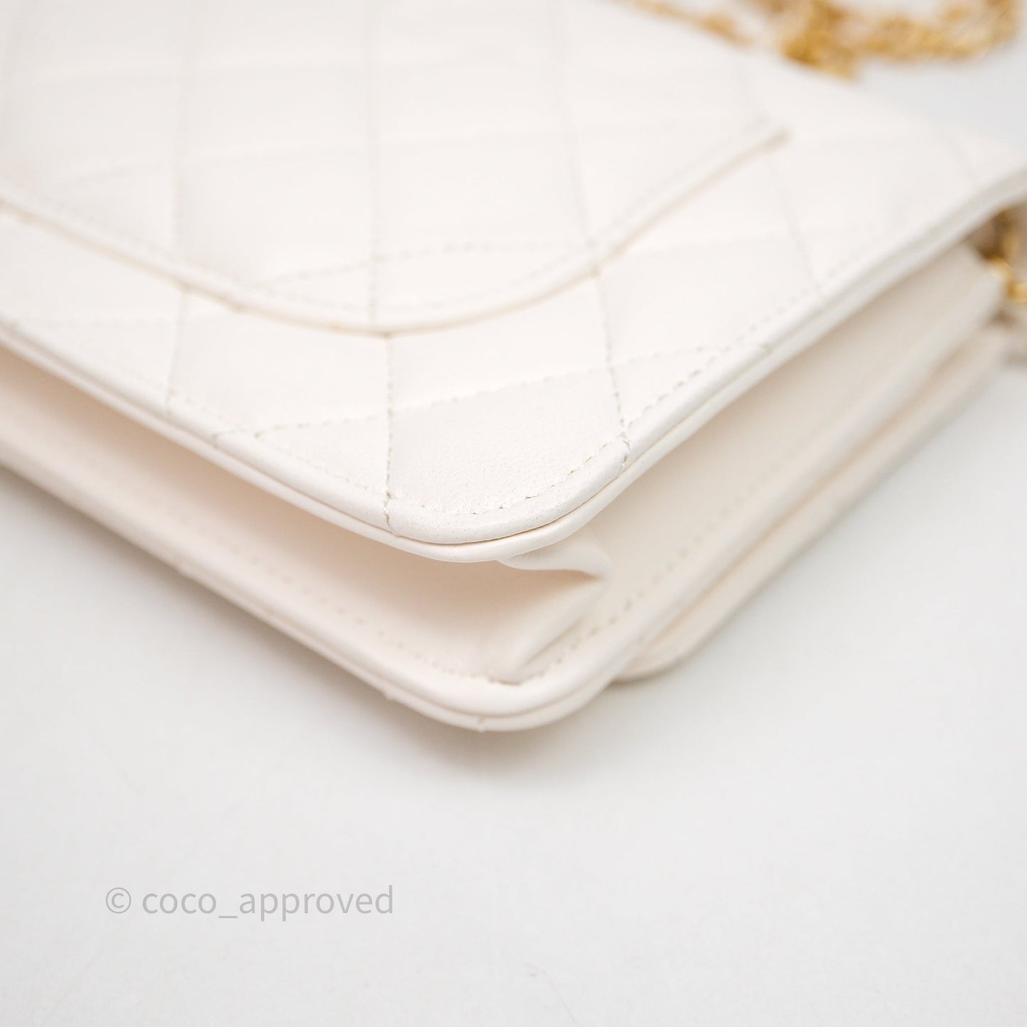 Chanel Coco Heart Chain WOC Ivory White Lambskin Aged Gold Hardware 22K