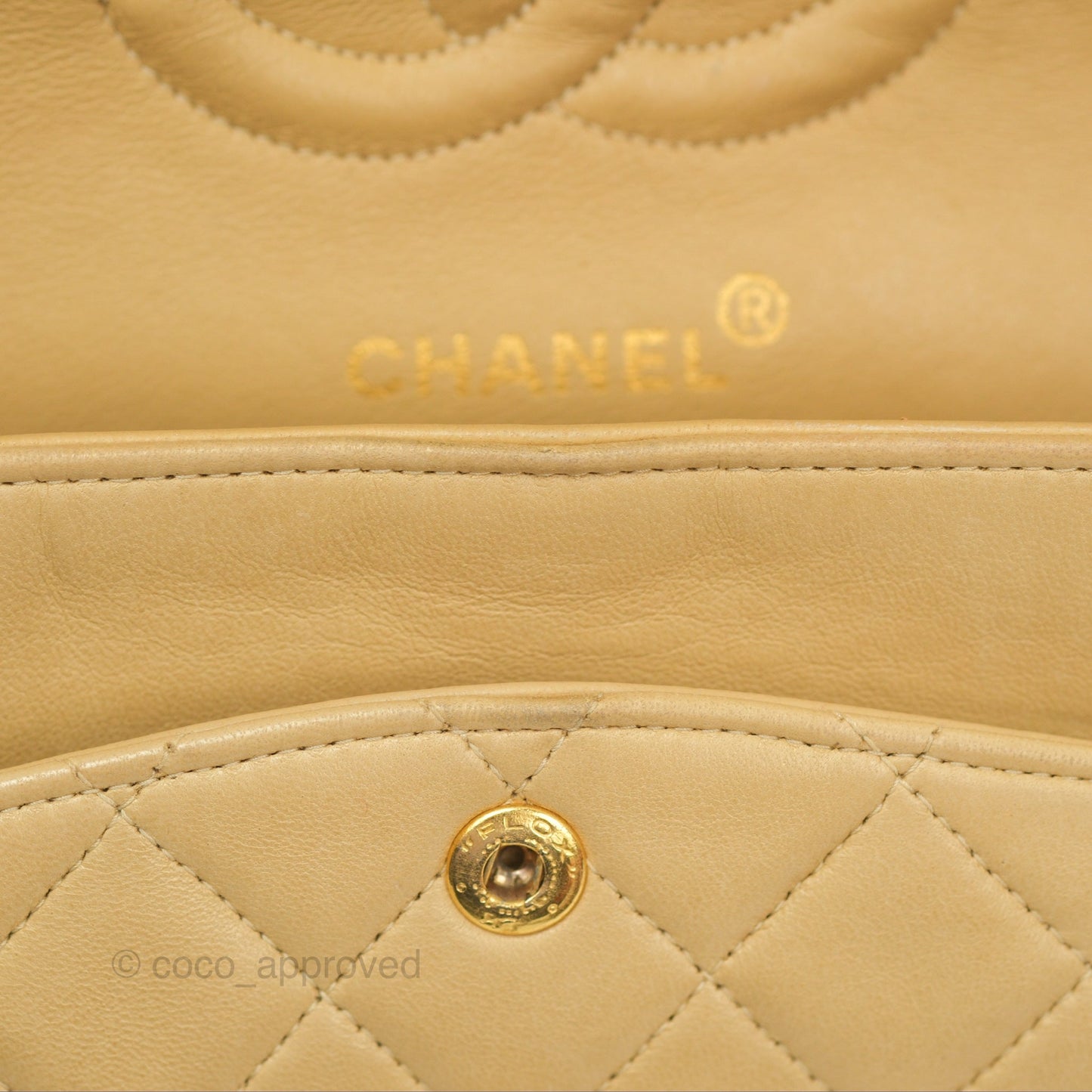 Chanel Vintage Medium Classic Flap Beige Lambskin 24K Gold Hardware