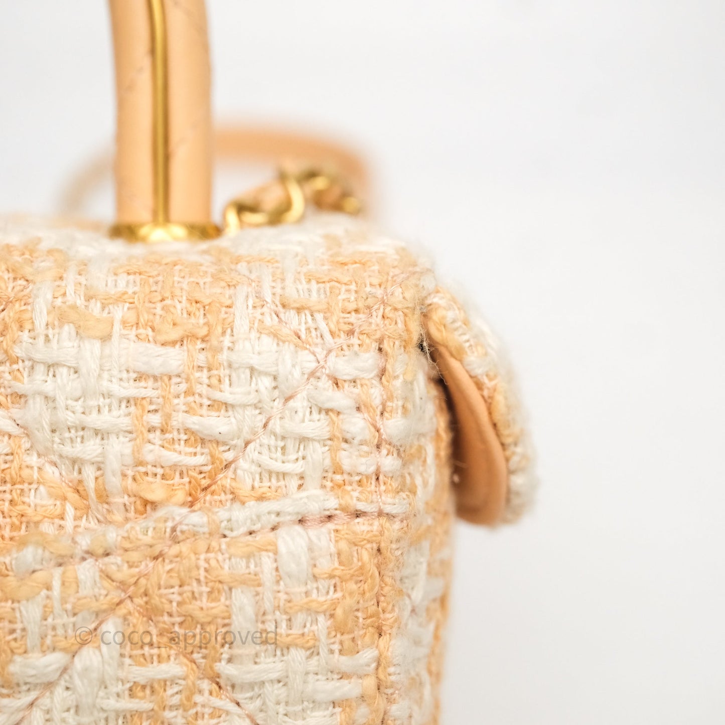 Chanel Vanity Case with Top Handle Orange Apricot Tweed Aged Gold Hardware