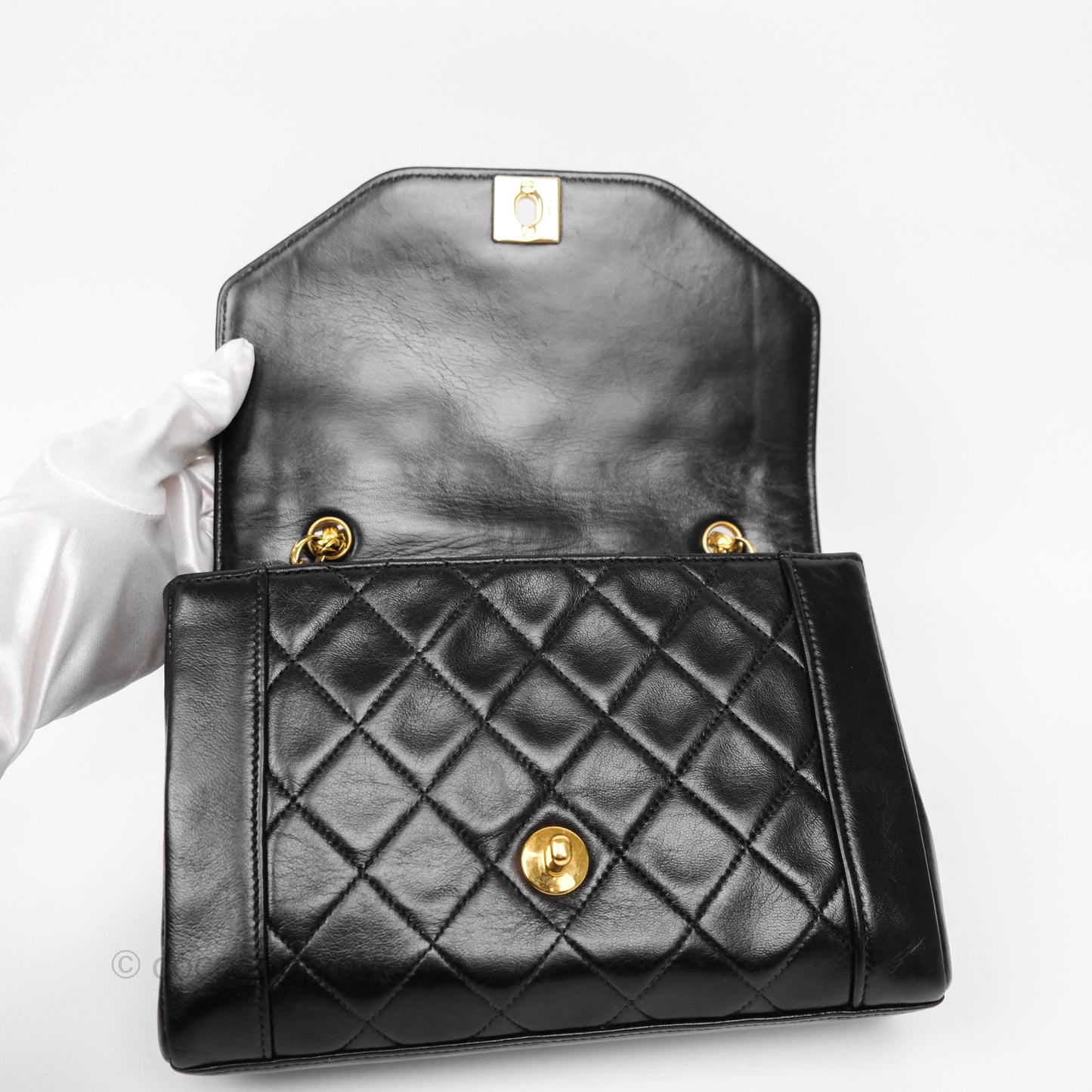 Chanel Vintage Small Diana Flap Black Lambskin 24K Gold Hardware