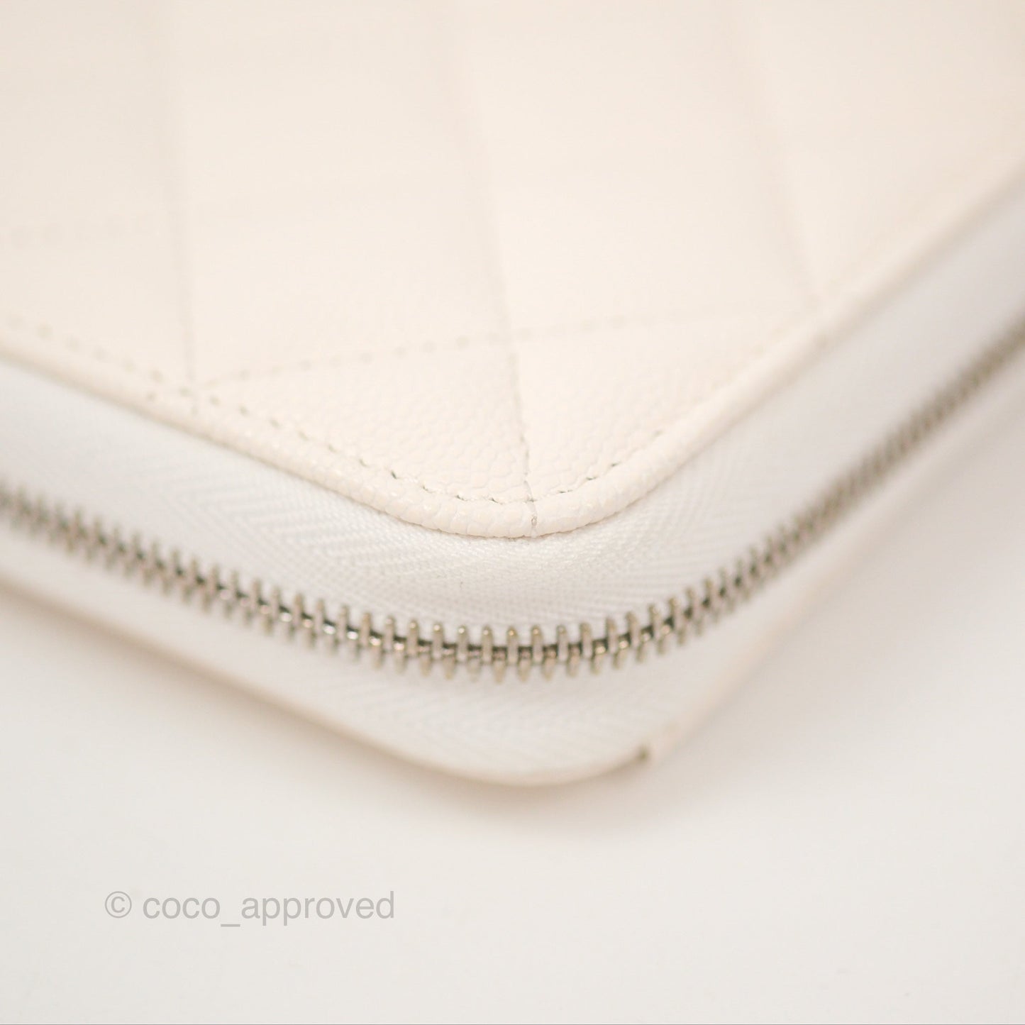 Chanel Quilted Zip Long Wallet White Caviar Silver Hardware