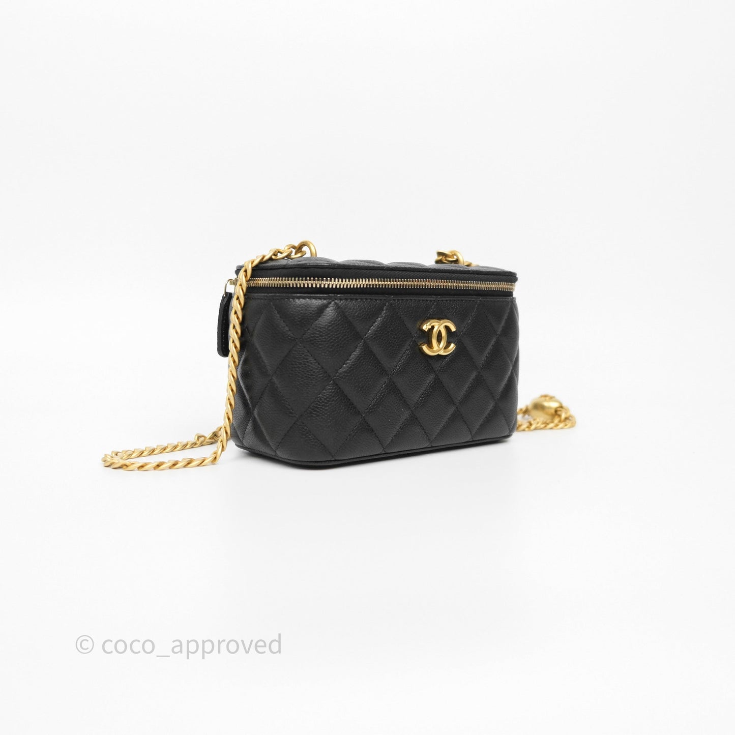 Chanel Vanity with Heart Adjustable Chain Black Caviar Aged Gold Hardware