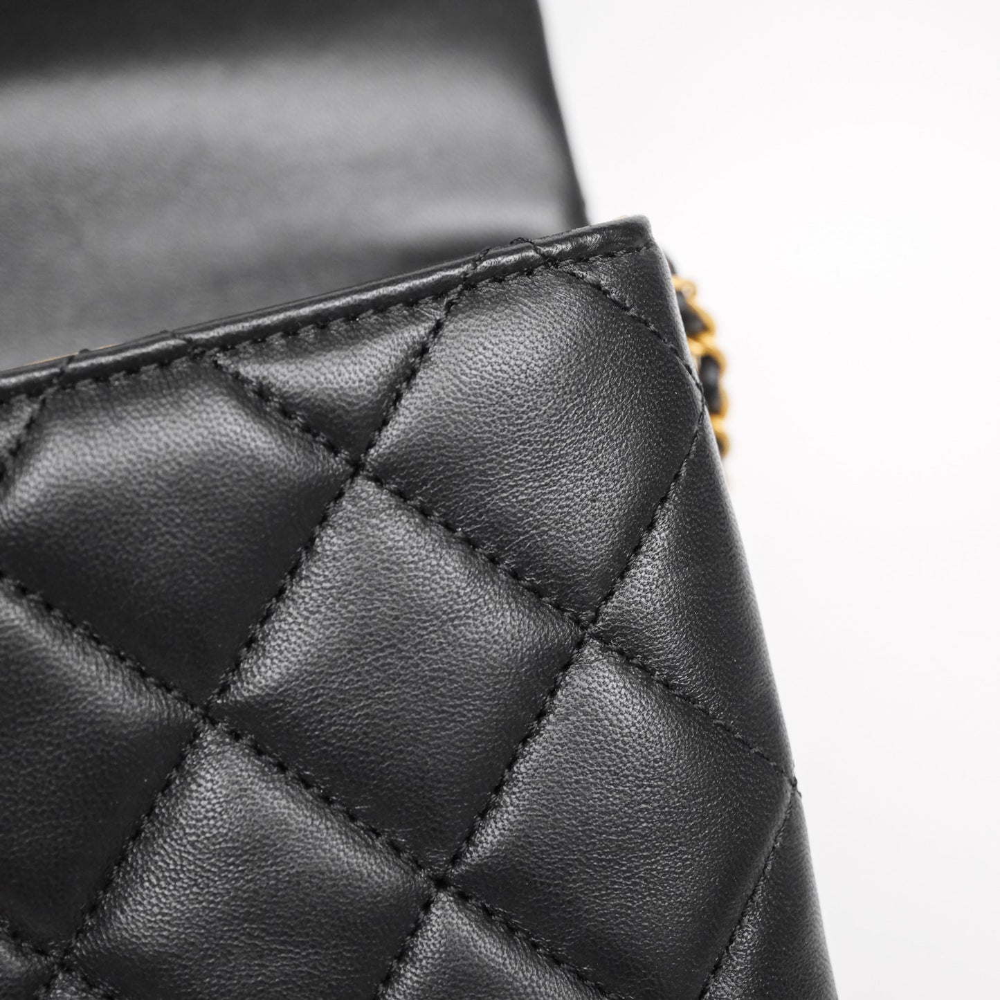 Chanel Quilted Accordion Flap Bag with Button on Chain Black Lambskin Aged Gold Hardware 22A