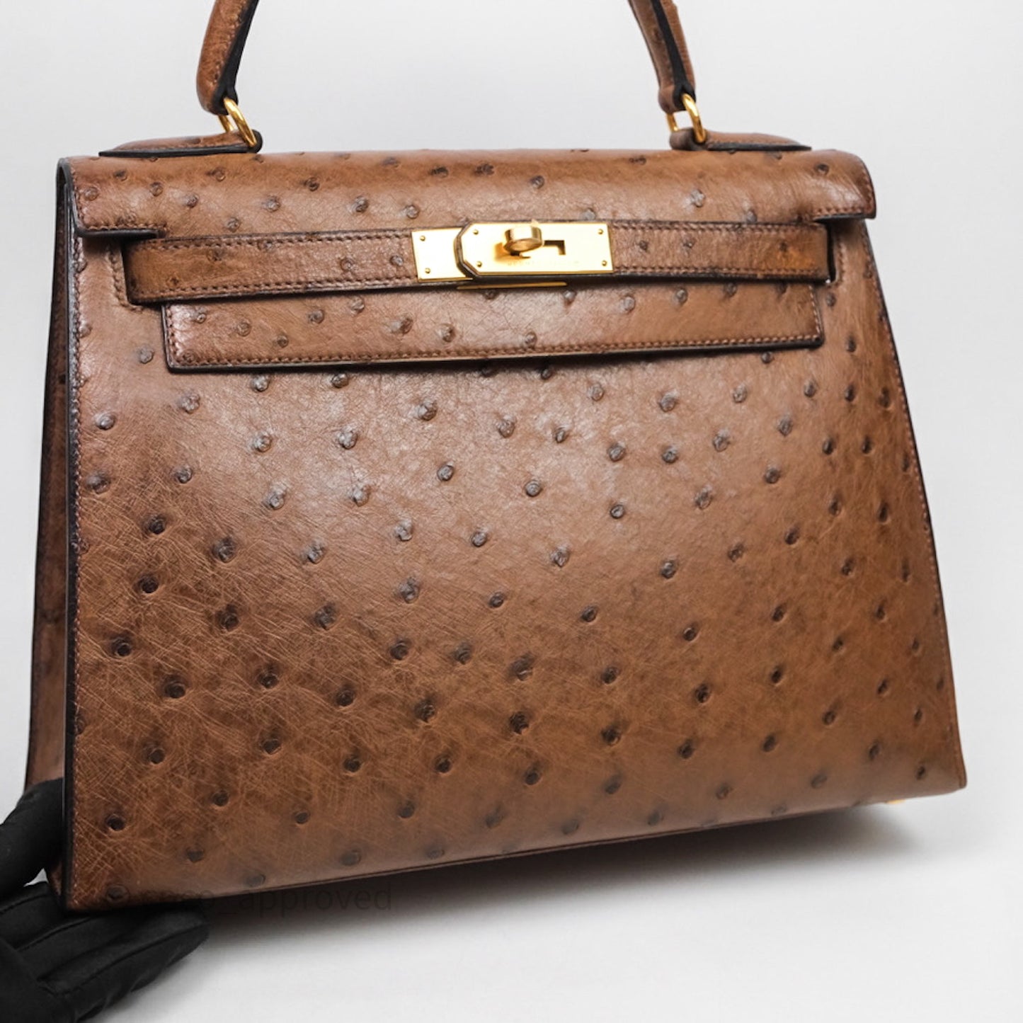 Hermès Kelly 28 Chocolate Ostrish Sellier Gold Hardware