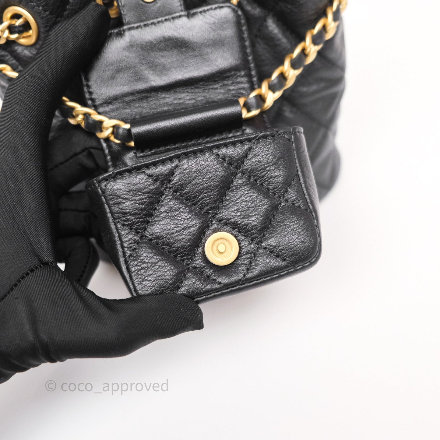 Chanel Mini Backpack Black Crumpled Calfskin Aged Gold Hardware 23A