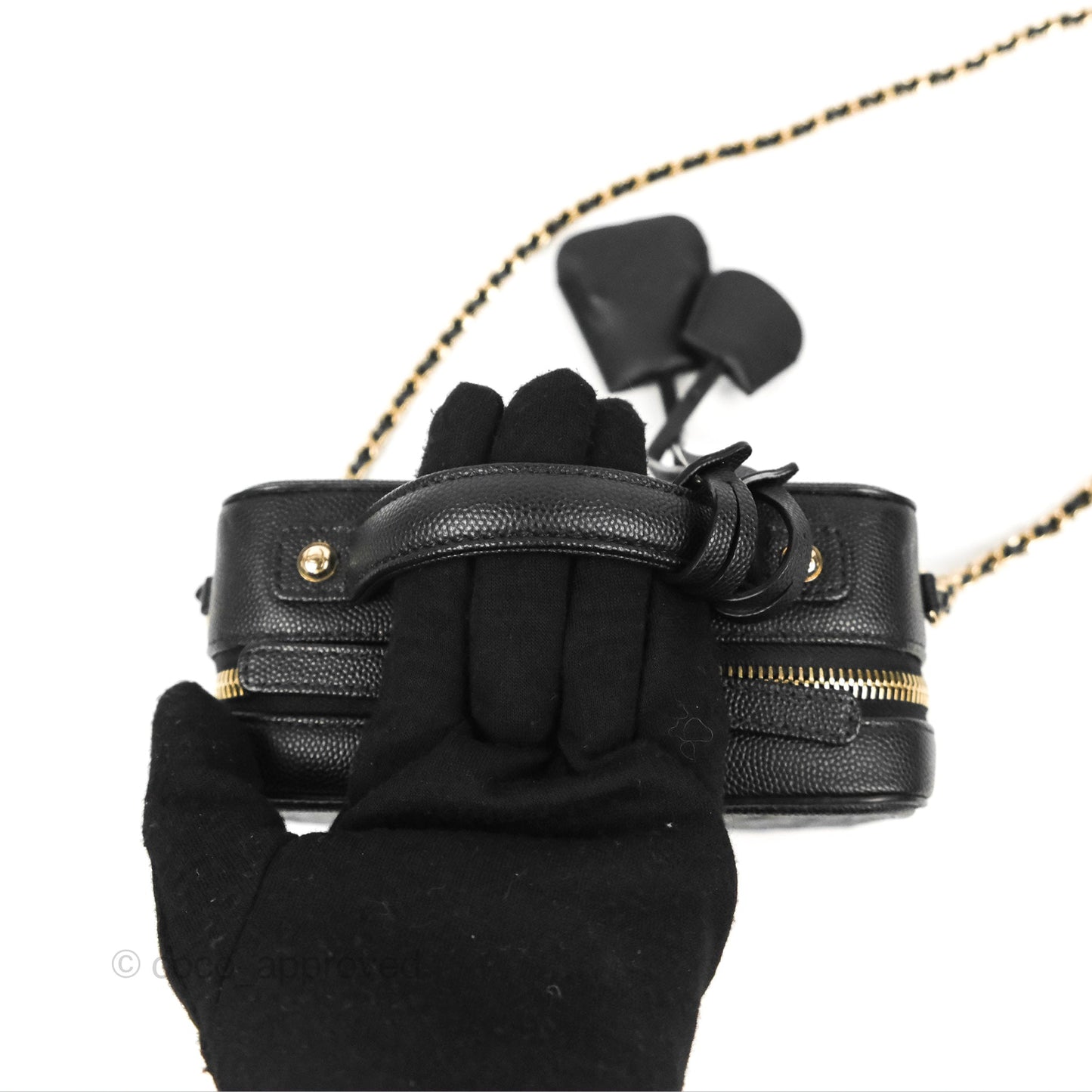 Chanel Quilted Small CC Filigree Vanity Case Black Caviar Gold Hardware