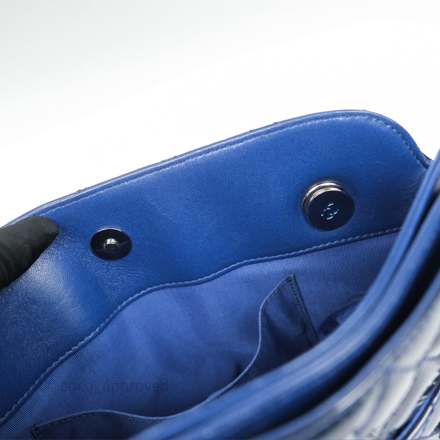 Chanel Quilted Bowling Tote Royal Blue Patent Silver Hardware