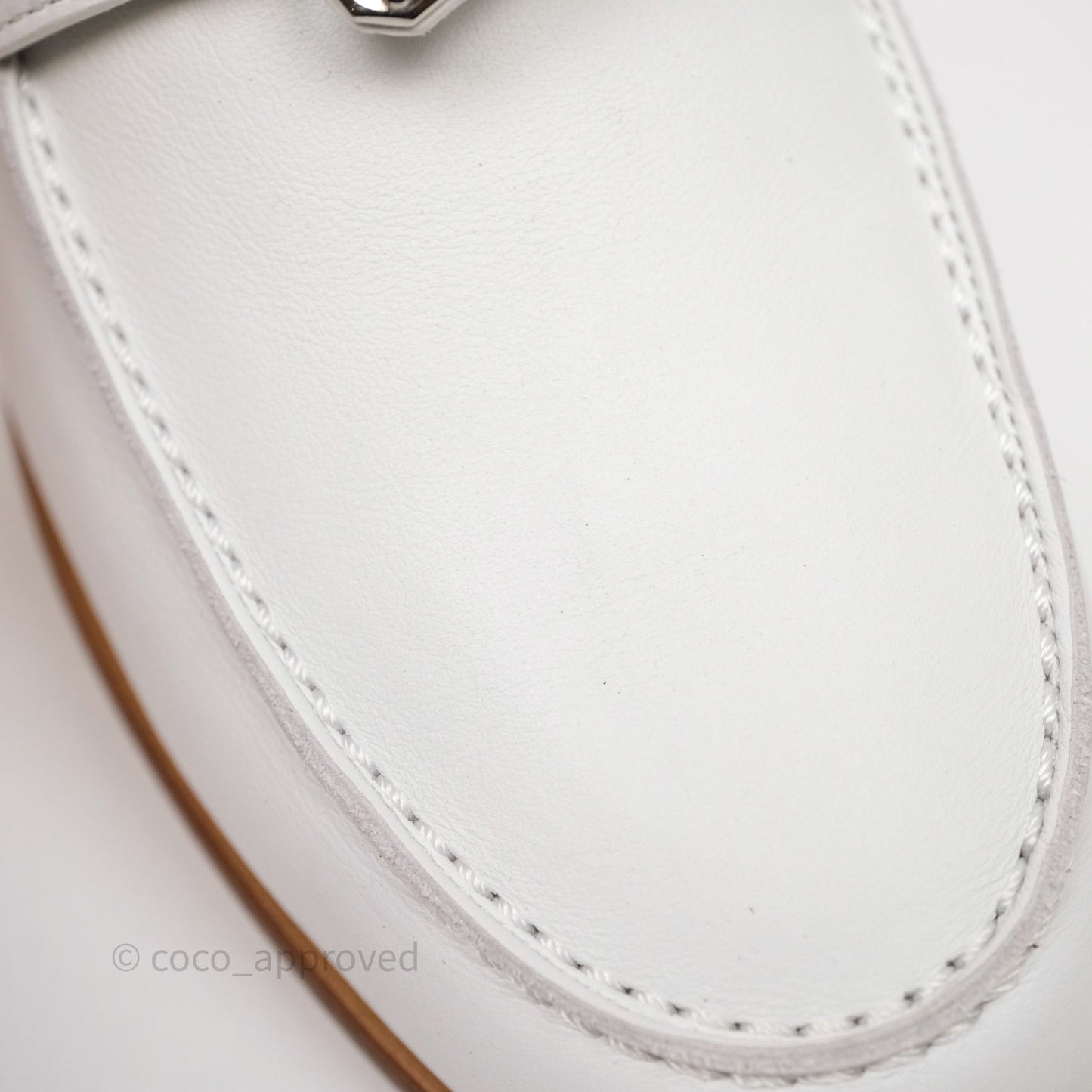 Hermès Destin Loafers White calfskin Leather Palladium-plated Kelly Buckle Size 36.5