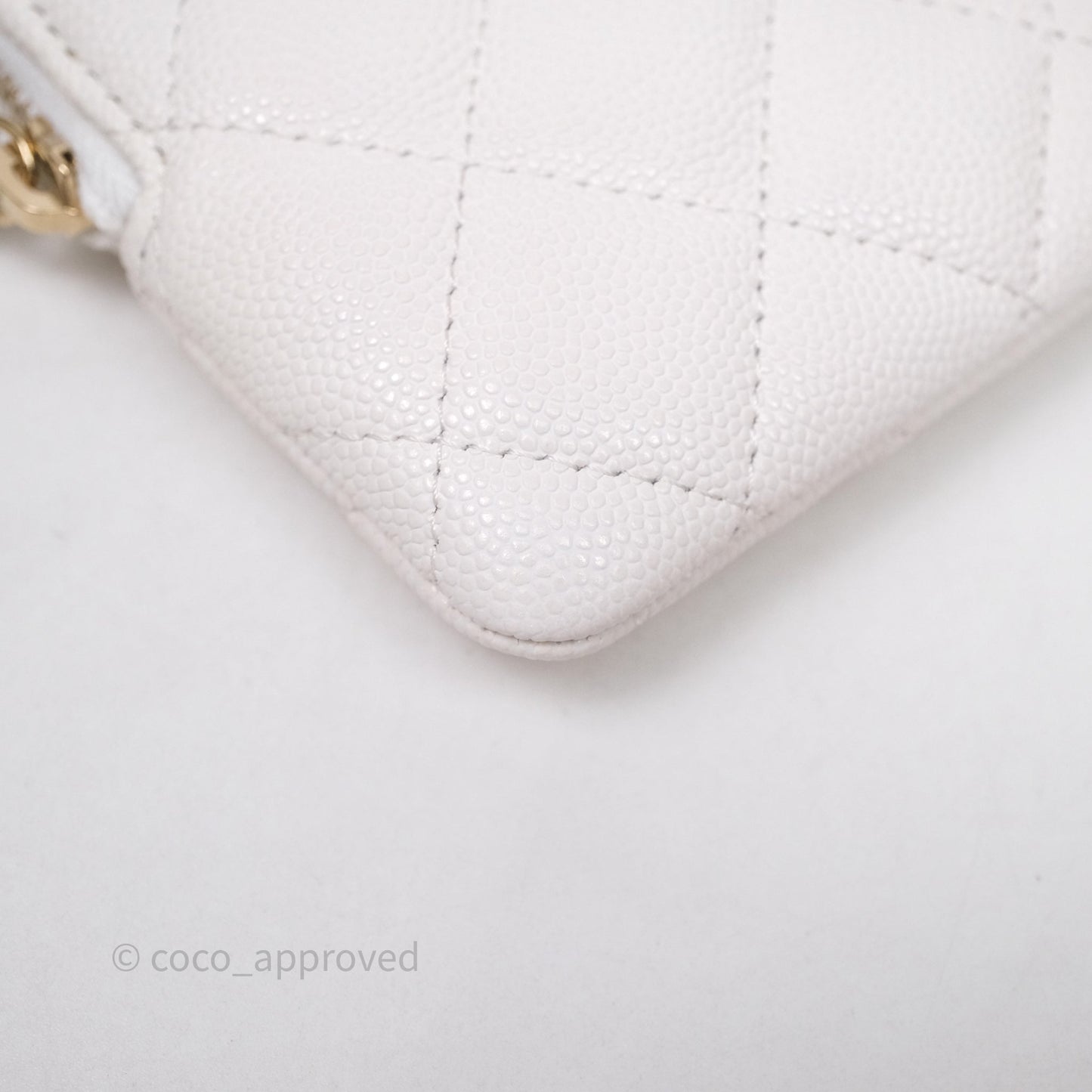 Chanel Quilted Classic Zip Card Holder Wallet White Caviar Gold Hardware