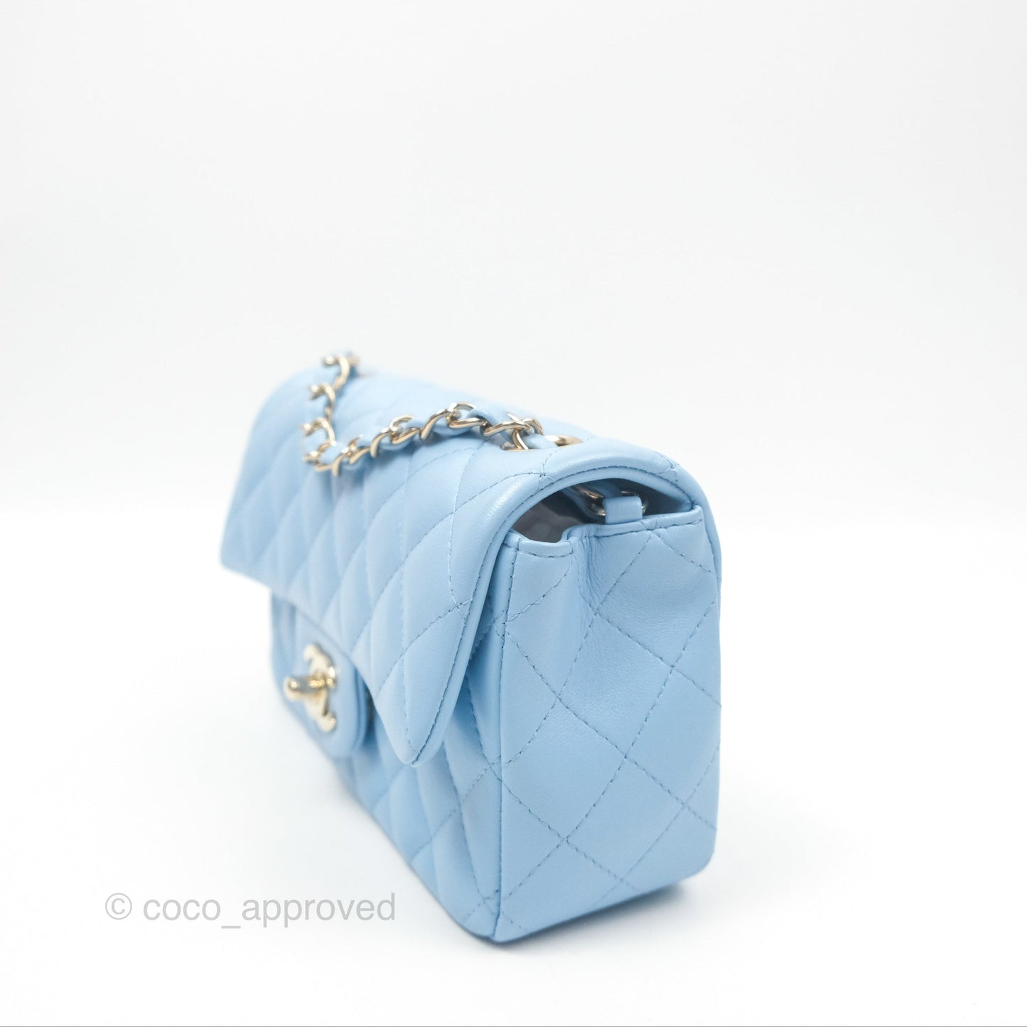 Chanel Quilted Mini Rectangular Flap Light Blue Lambskin Gold Hardware