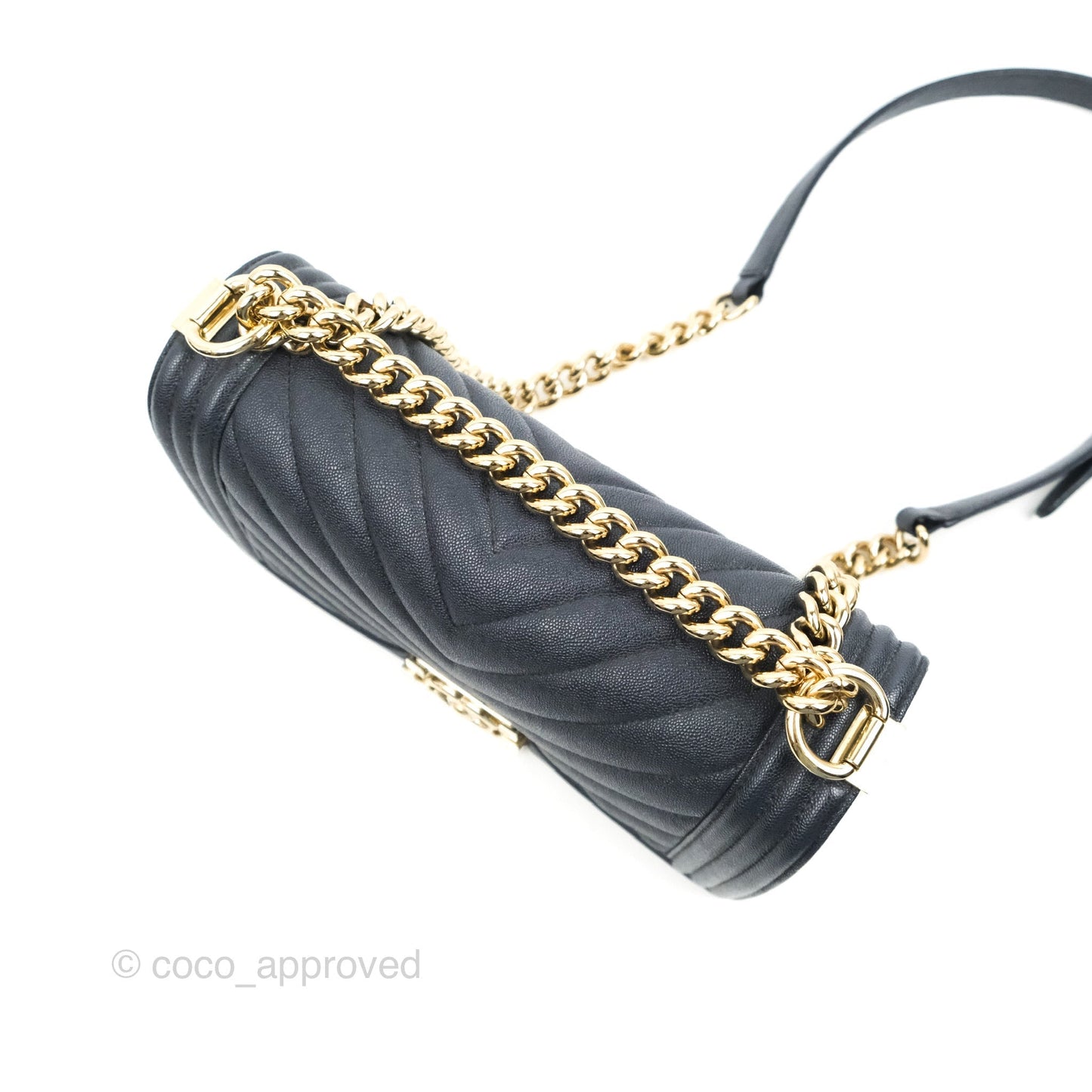 Chanel Chevron Medium Boy Dark Navy Caviar Gold Hardware