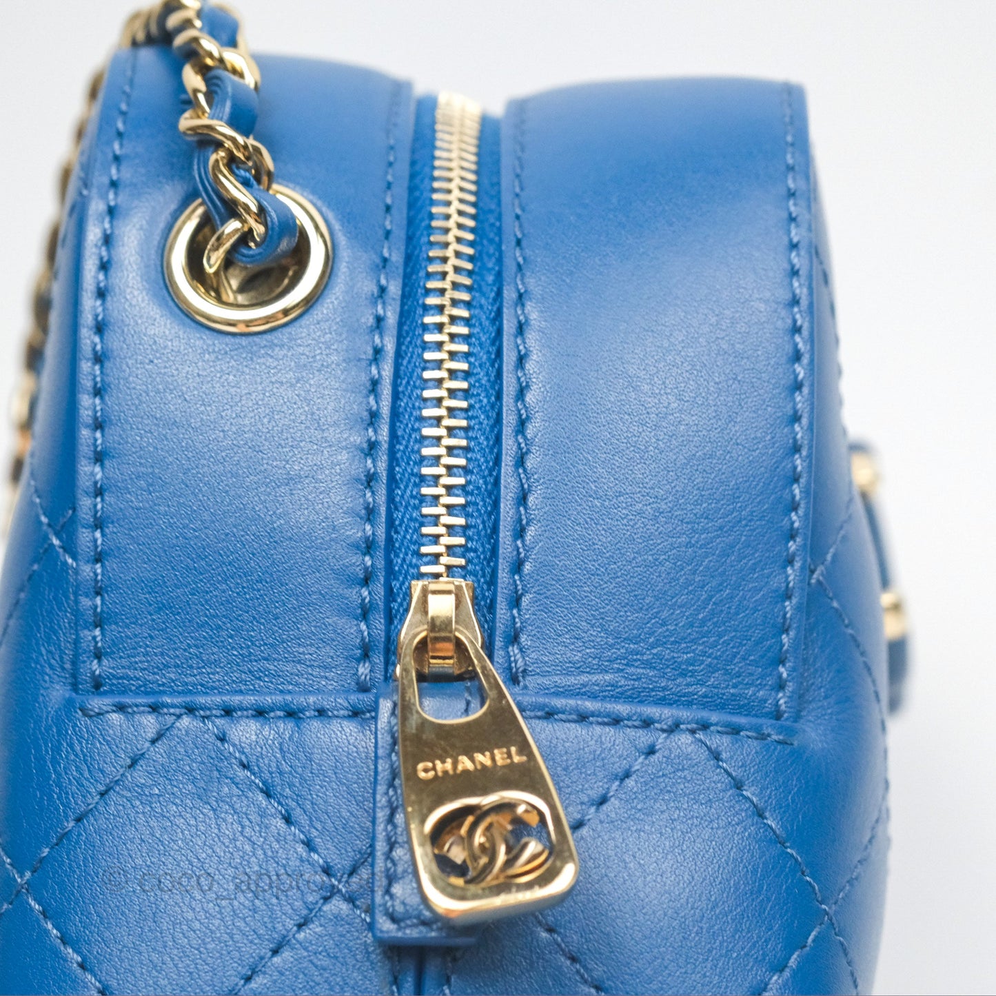 Chanel Stitched Camera Case Bag Blue Calfskin Gold Hardware
