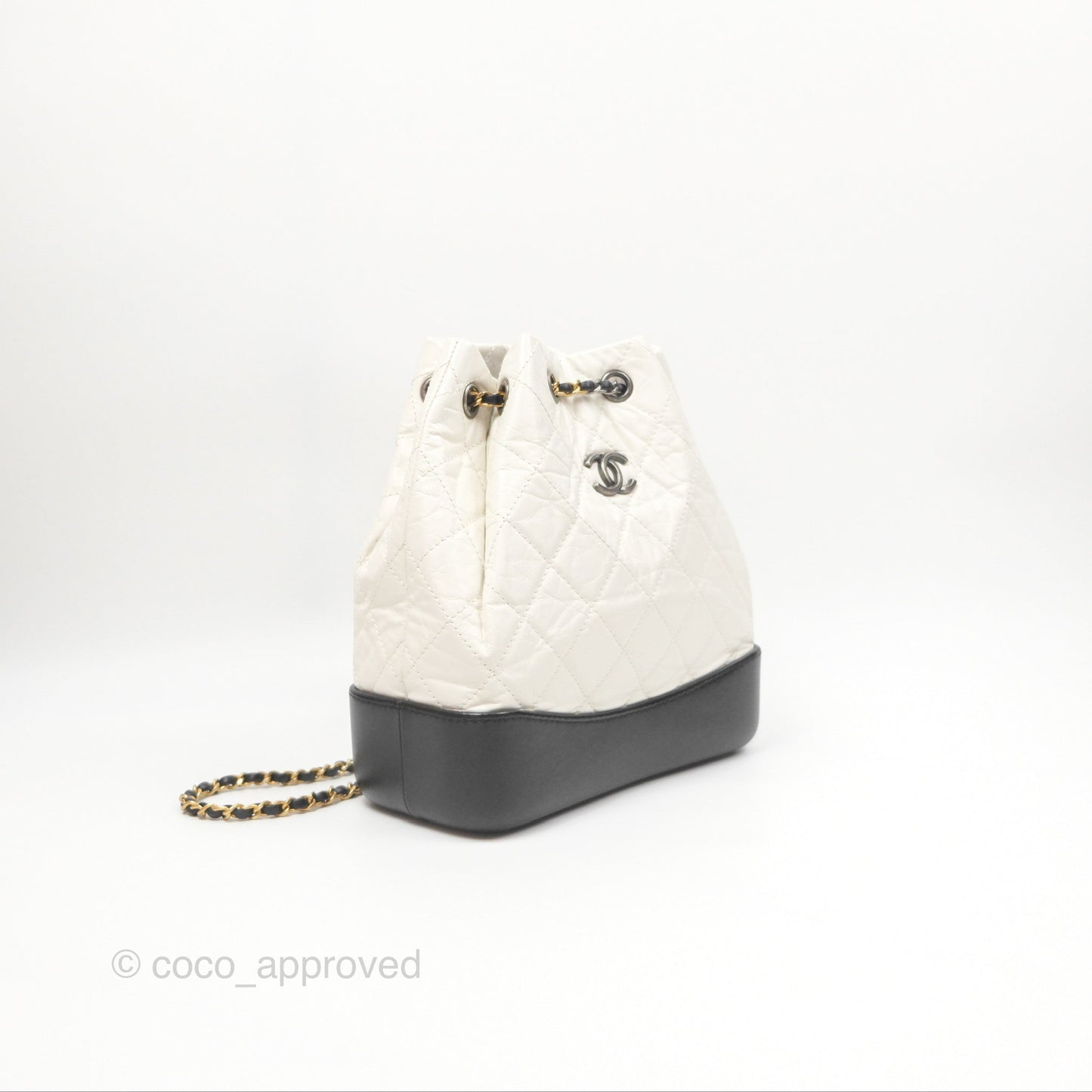 Chanel Small Gabrielle Backpack White Black Aged Calfskin