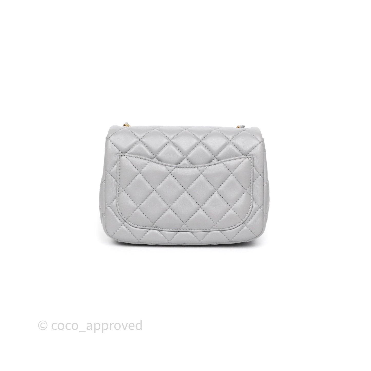 Chanel Pearl Crush Mini Square Quilted Grey Lambskin Aged Gold Hardware