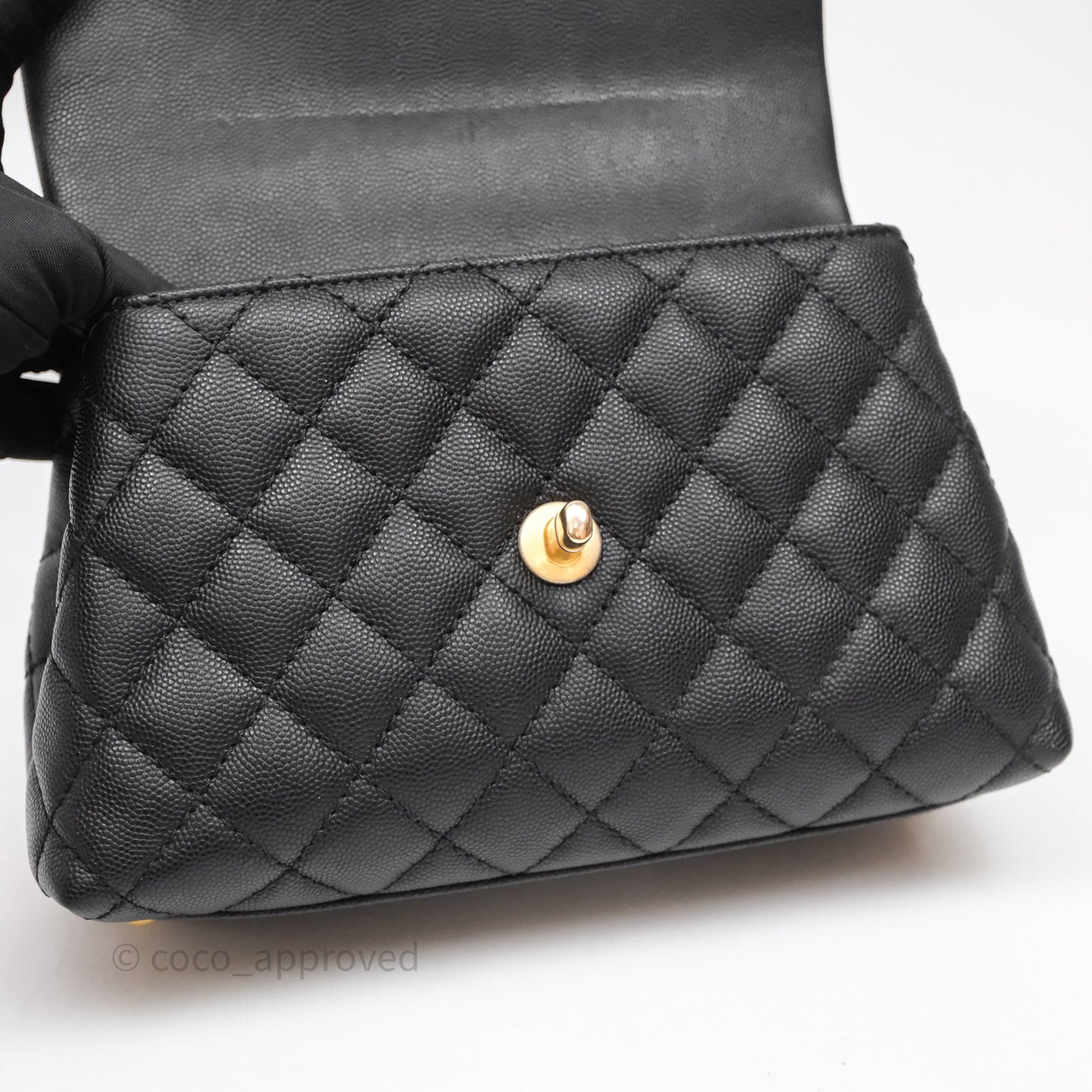 Chanel Small Quilted Coco Handle Black Caviar Aged Gold Hardware