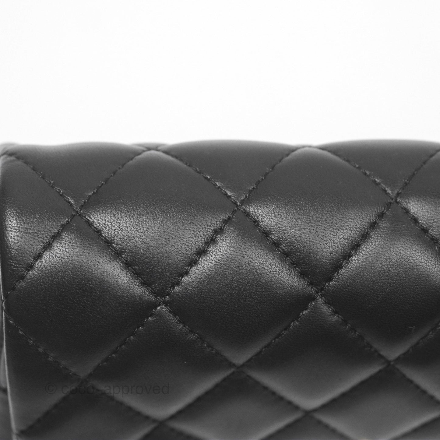 Chanel Logo Pearl Chain Flap Bag Black Lambskin Gold Hardware