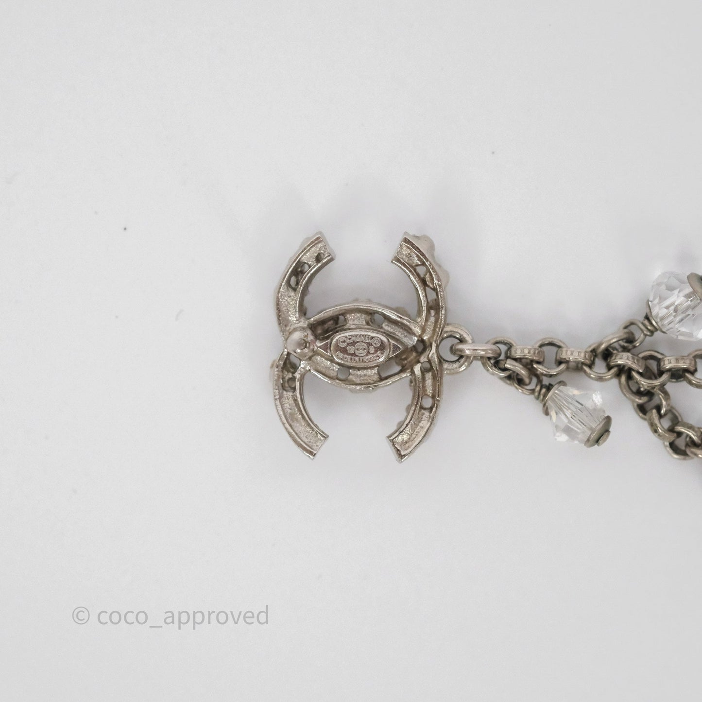 Chanel Crystal CC Drop Earrings Ruthenium Tone 18S