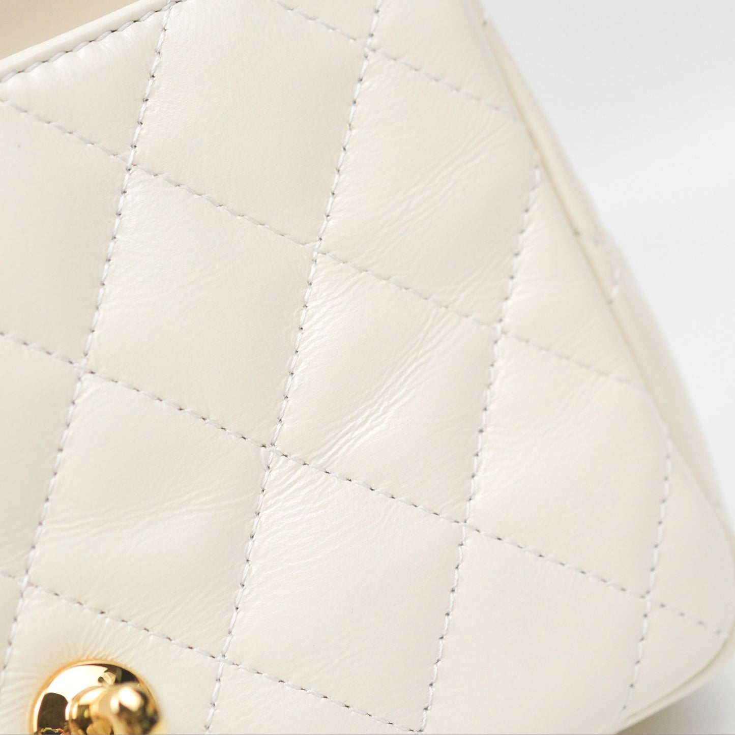 Chanel Top Handle White Lambskin Gold Hardware