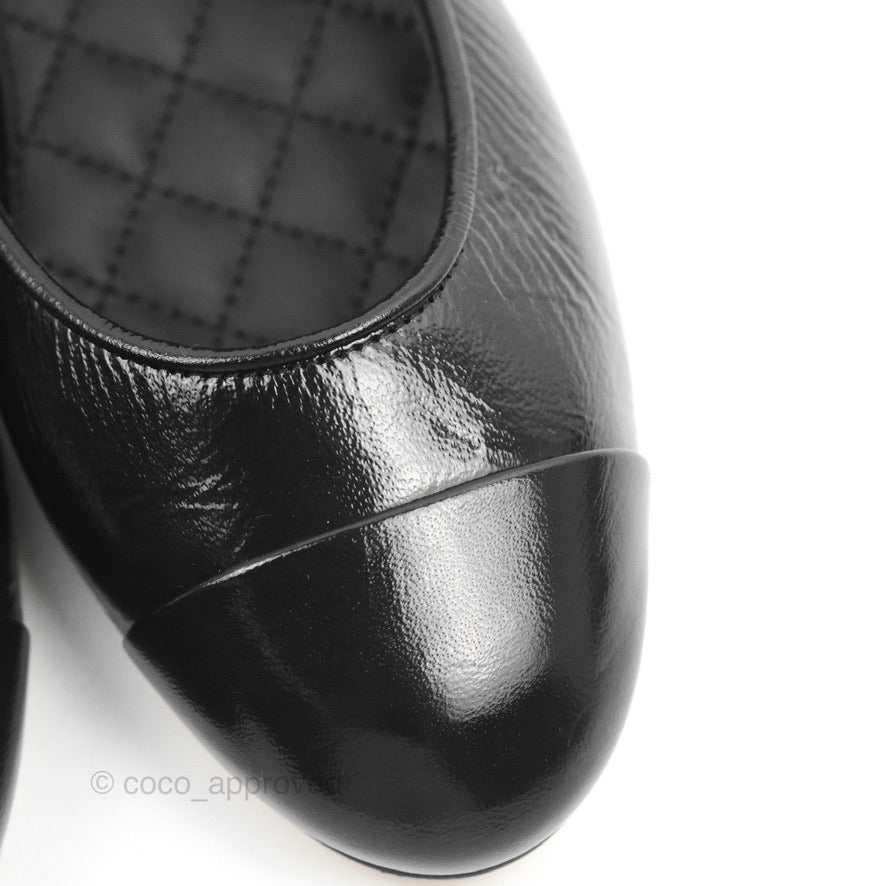 Chanel Ankle Pearl Flat Ballerinas Black Lambskin 23C Sizes 37