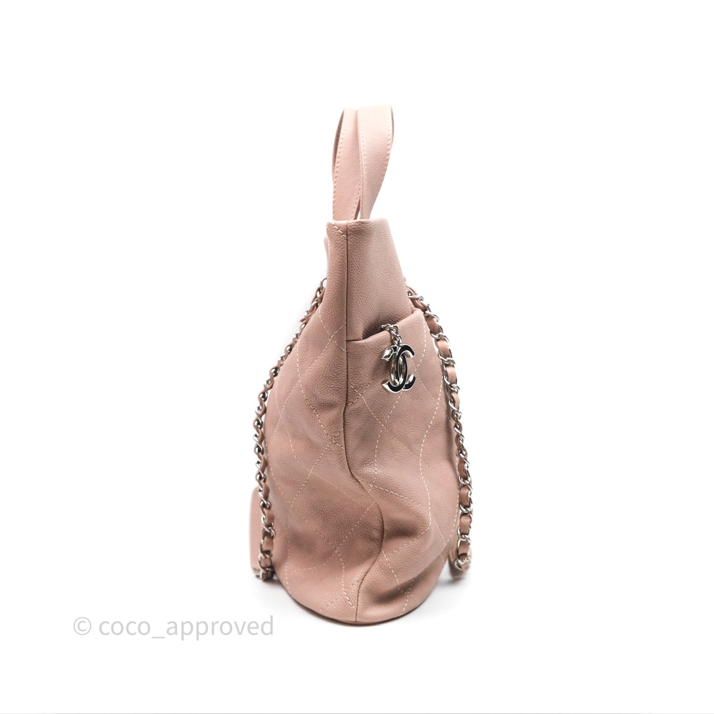 Chanel Quilted Tote Bag Pink Caviar Silver Hardware