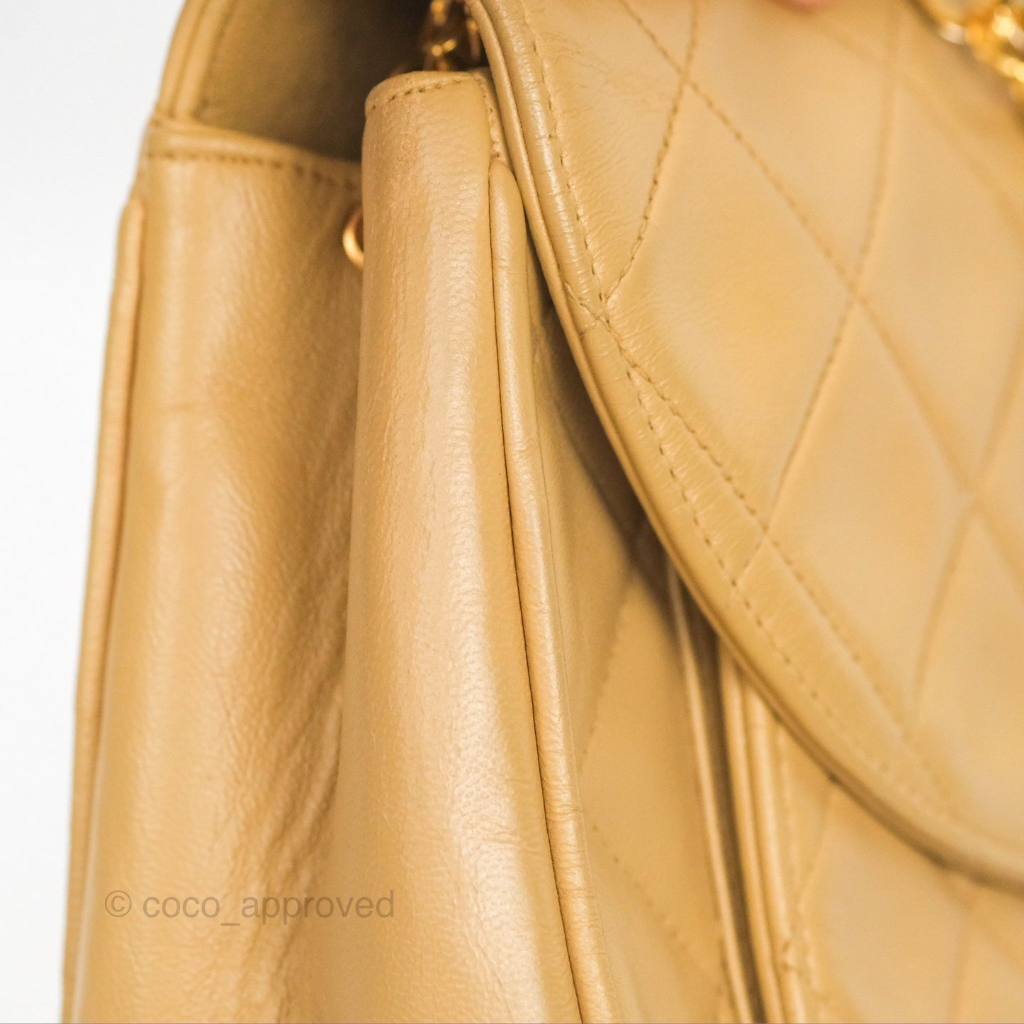 Chanel Vintage Round Flap Bag Quilted Beige Lambskin Gold Hardware