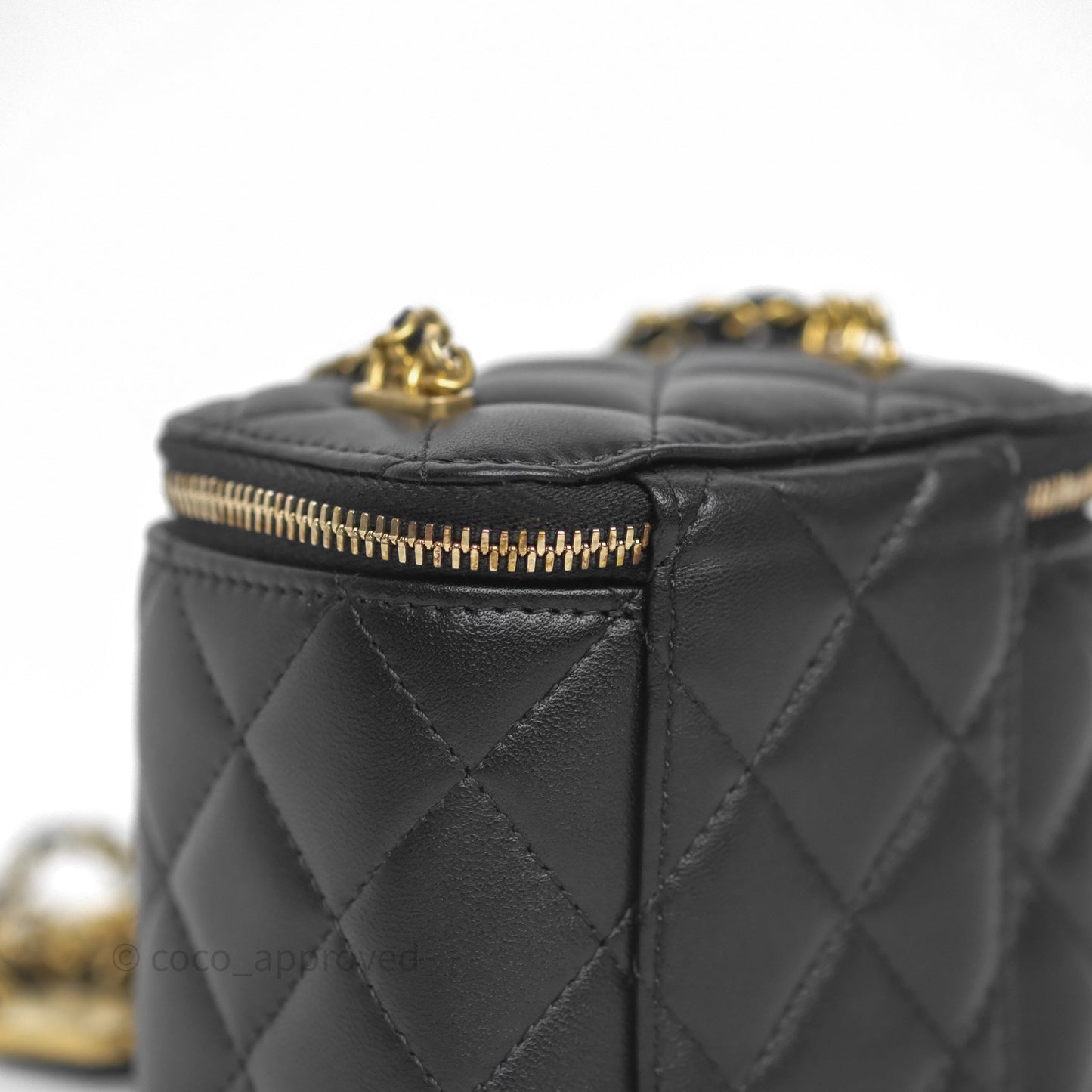 Chanel Mini Vanity With Double Chain Black Lambskin Aged Gold Hardware