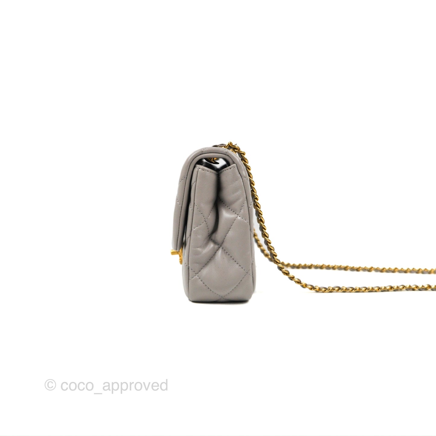 Chanel Flap Bag Grey Clair Lambskin Aged Gold Hardware 22B