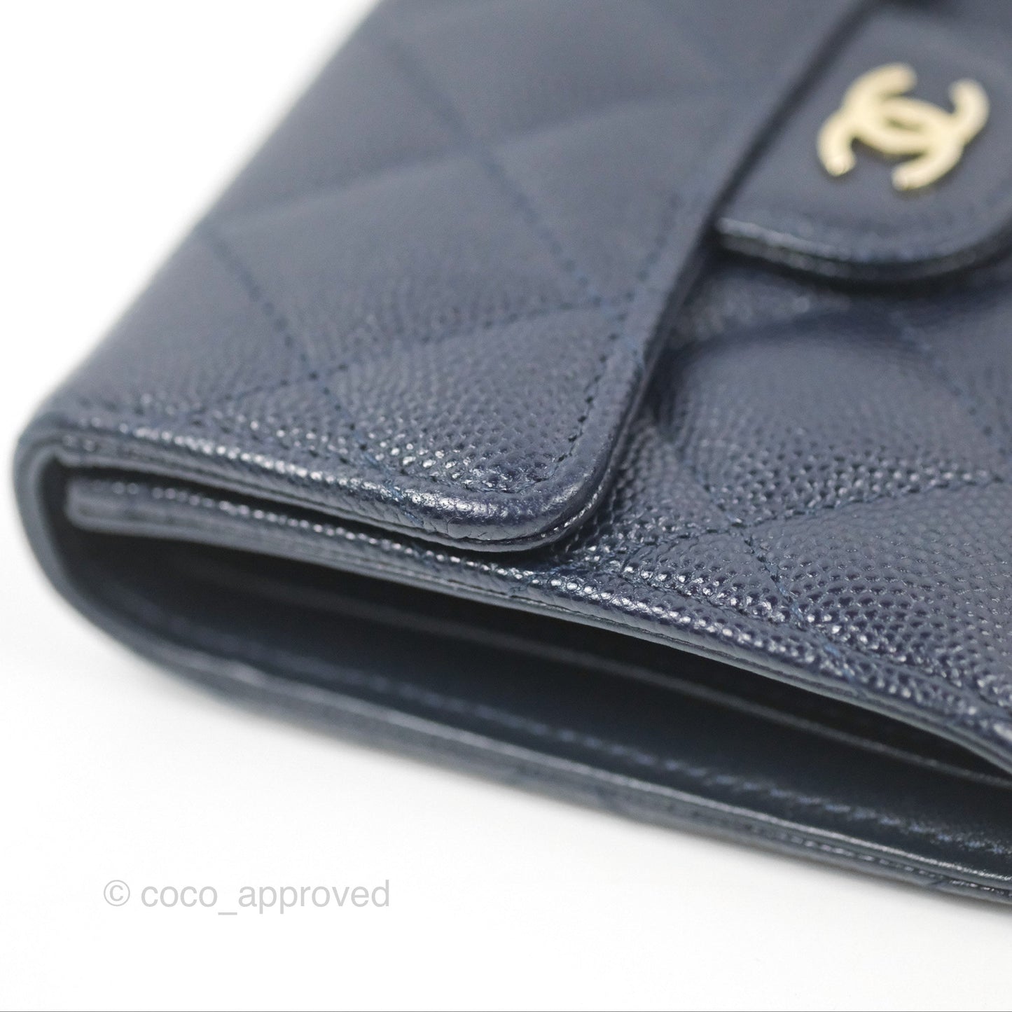 Chanel Classic Short Flap Wallet Navy Caviar Gold Hardware