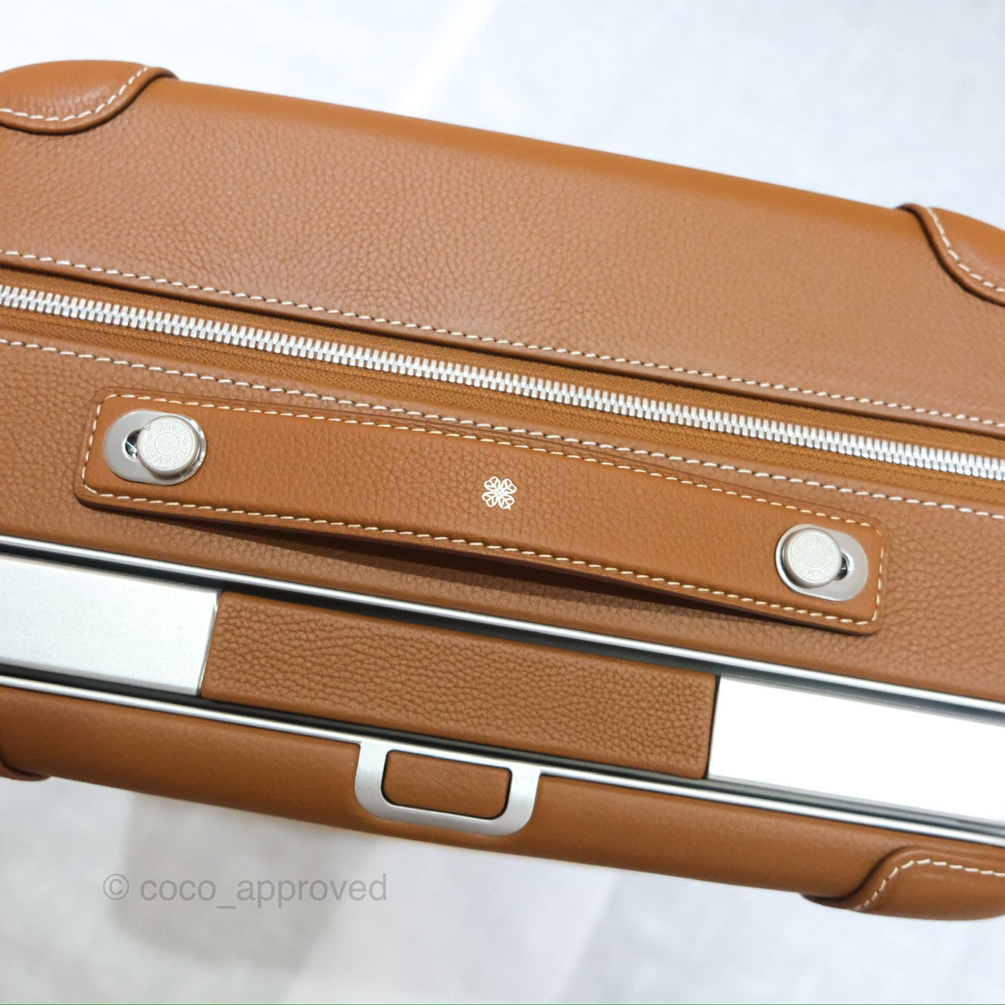 Hermès R.M.S Cabin 55 Suitcase in Ecru-Beige/ Fauve/ Orange Canvas Gold Clemence Palladium Hardware