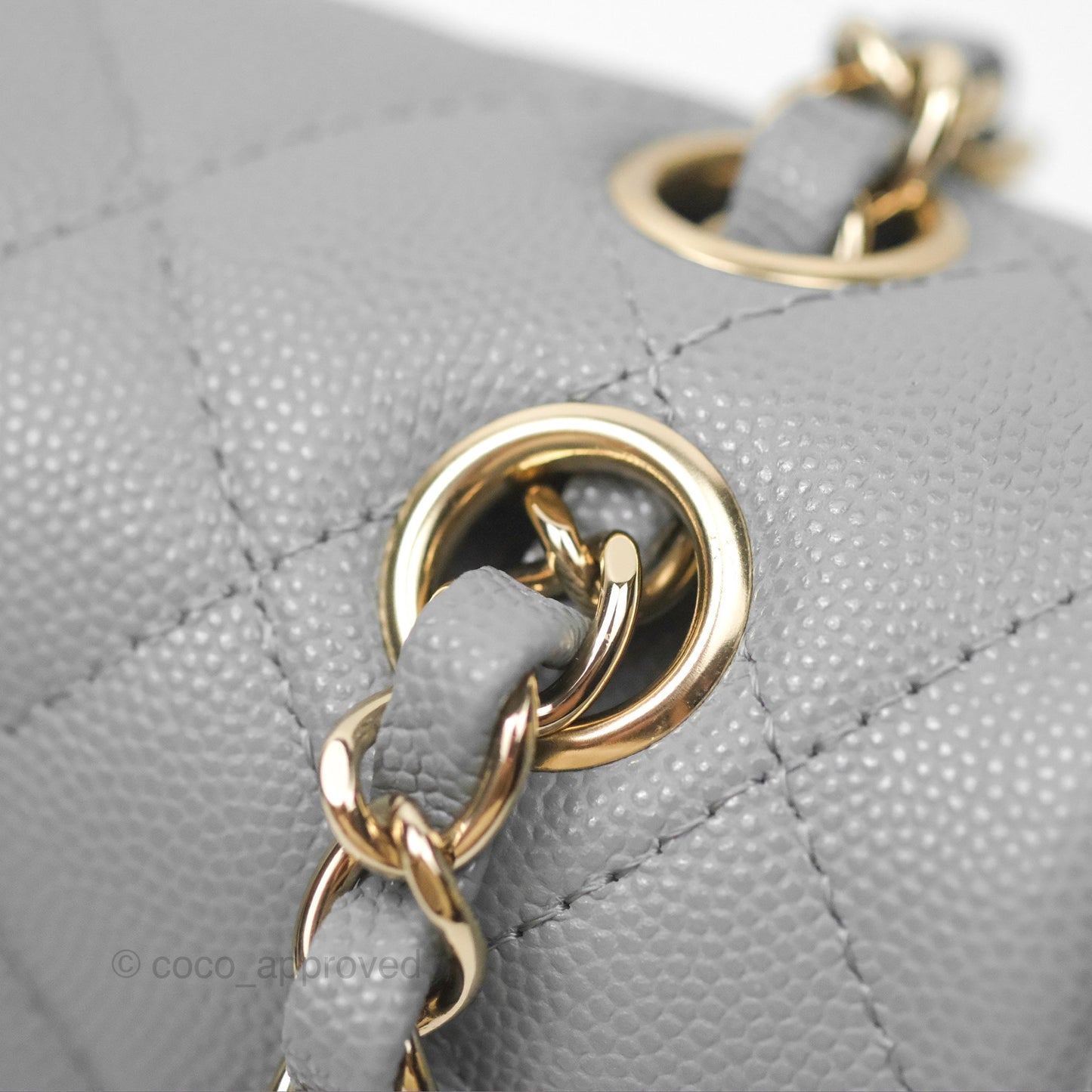 Chanel Small Classic Quilted Flap Grey Caviar Gold Hardware