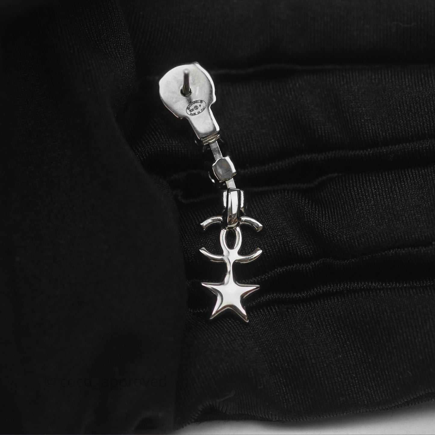 Chanel Crystal CC Star Drop Earrings Sliver Tone 20P