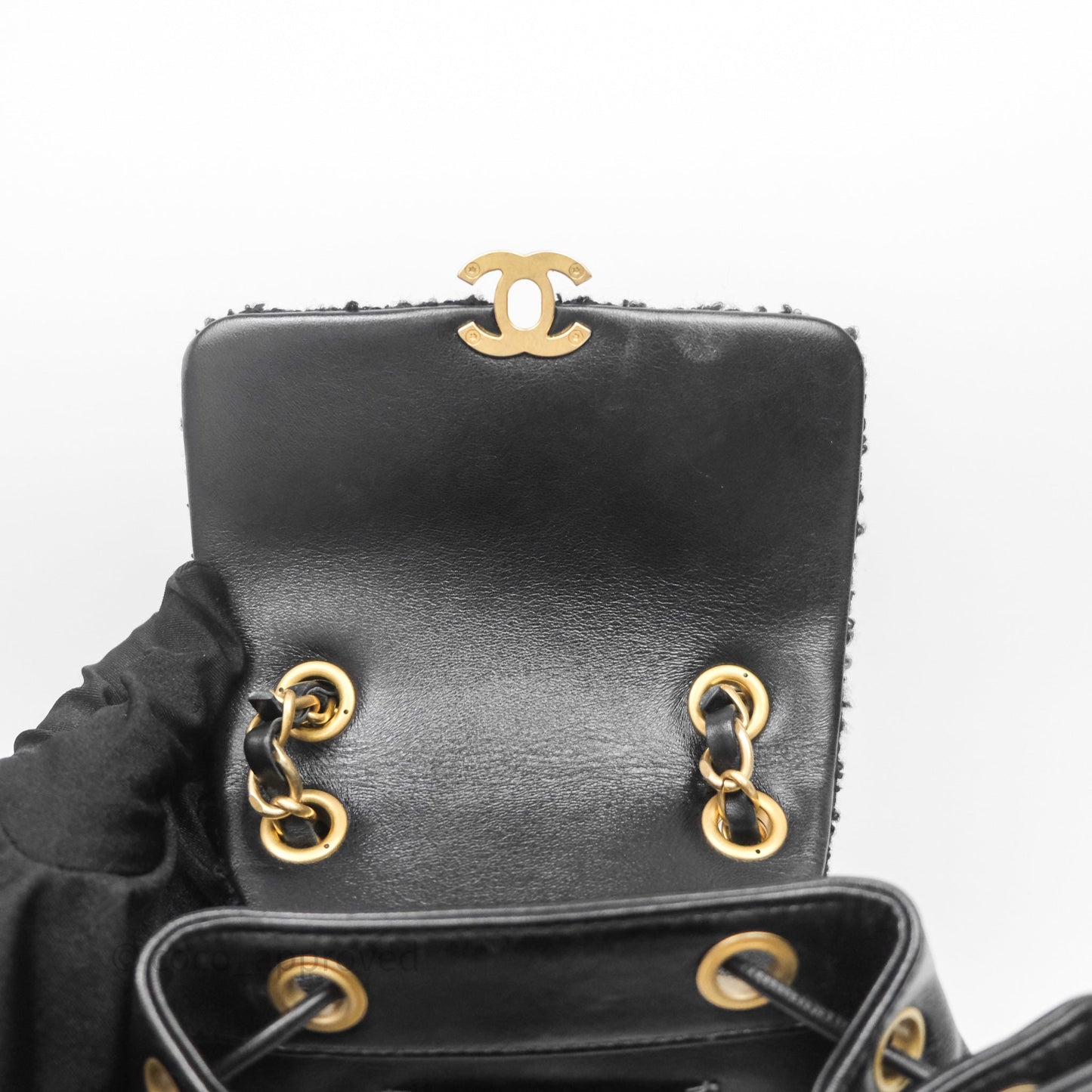 Chanel Duma Backpack Black Tweed Aged Gold Hardware