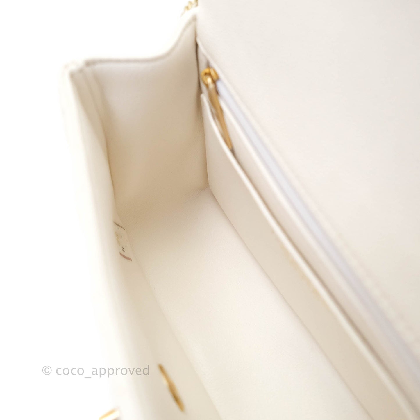 Chanel Top Handle Mini Rectangular Flap Bag White Caviar Aged Gold Hardware