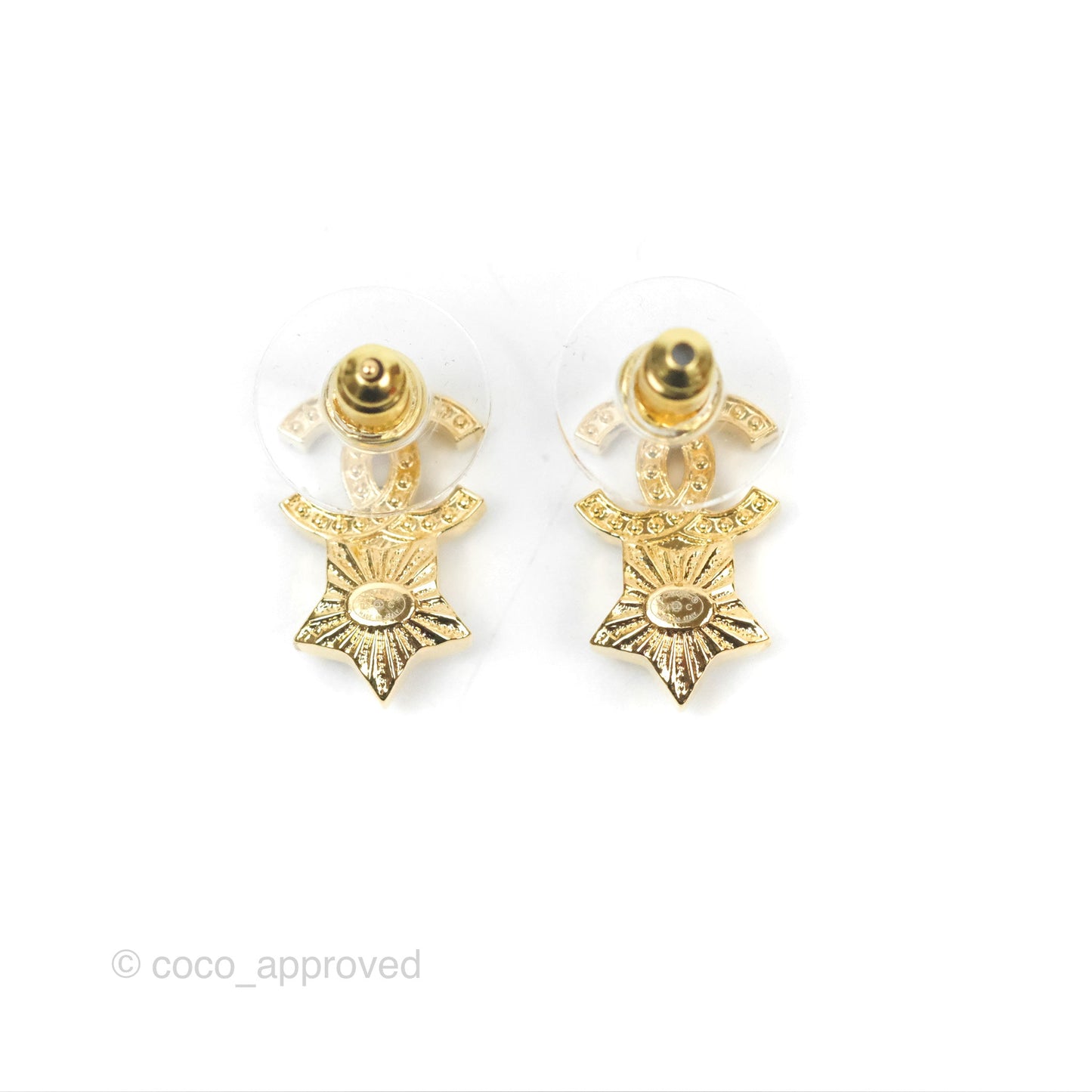 Chanel Crystal CC Star Earrings Gold Tone 24C