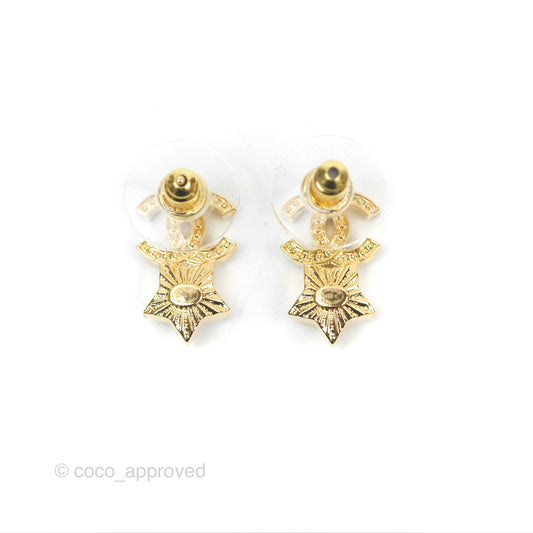 Chanel Crystal CC Star Earrings Gold Tone 24C