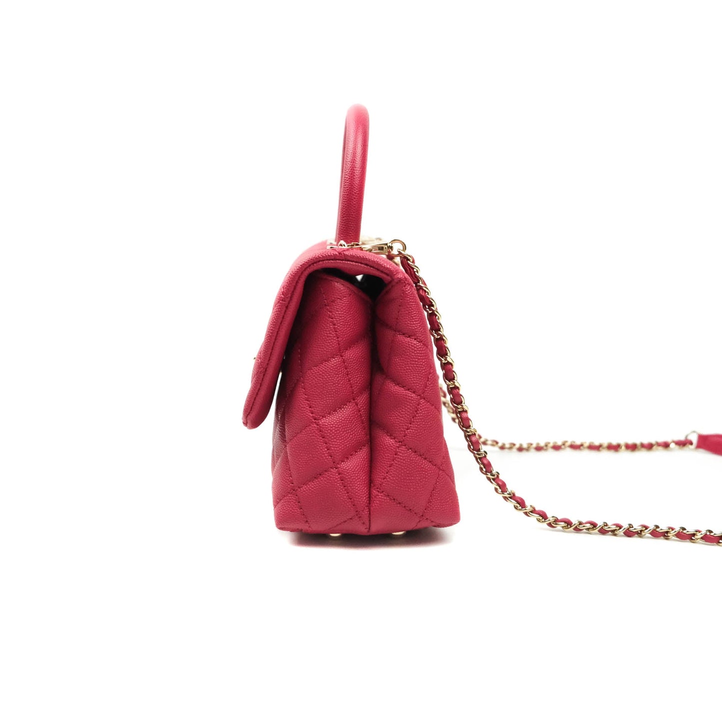 Chanel Small Coco Handle Quilted Caviar Rosy Red Gold Hardware