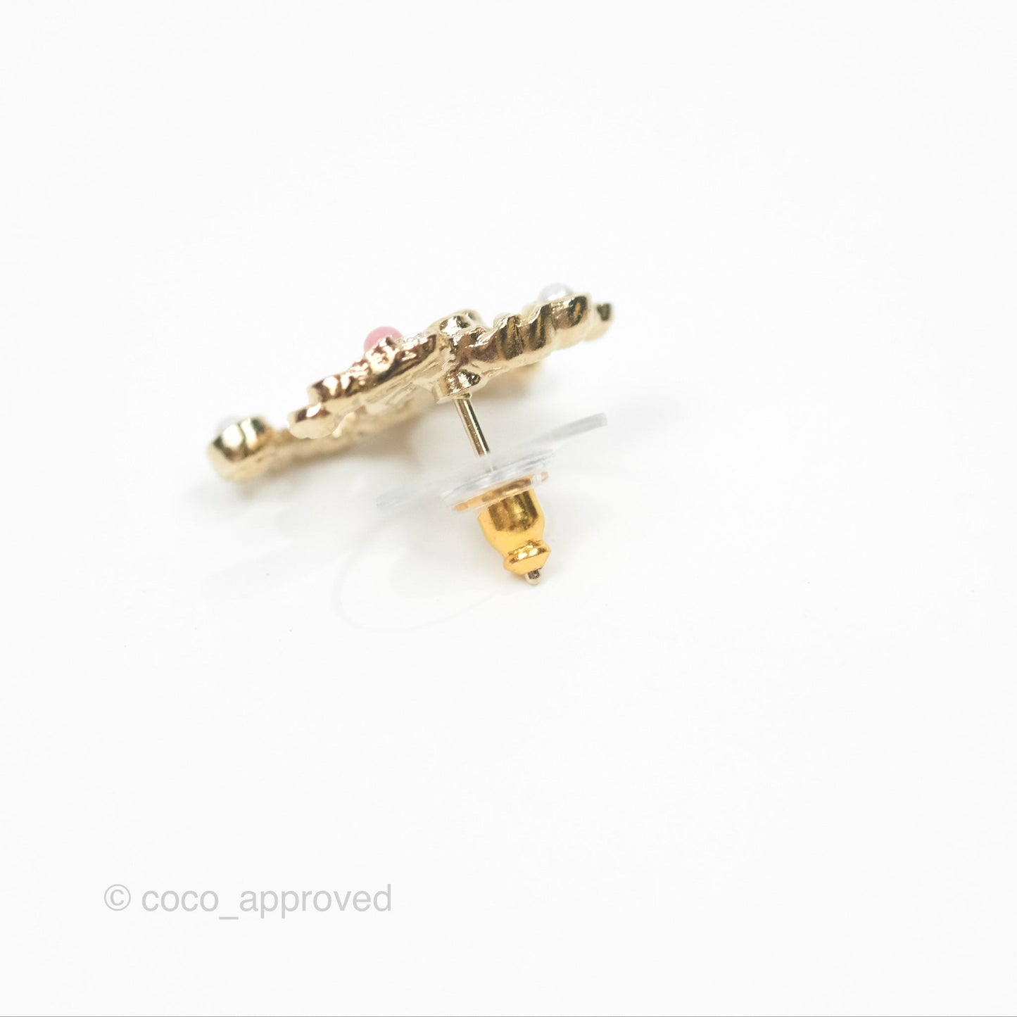 Chanel Crystal Pearl Pink CC Earrings Gold Tone 19S